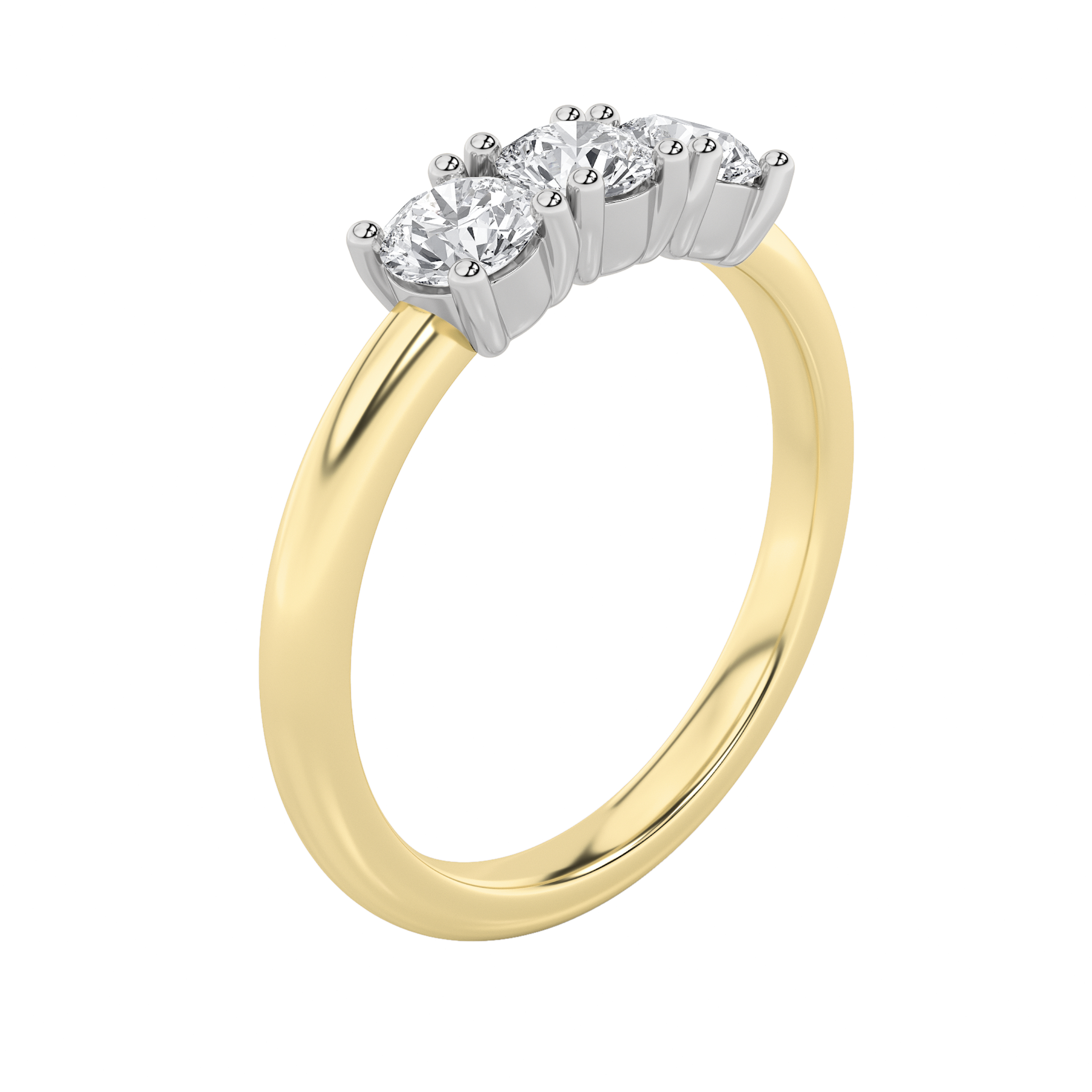 2Cttw Round Shaped Lab Grown Diamond (F/VS) Three Stone Band Ring in 14K Gold
