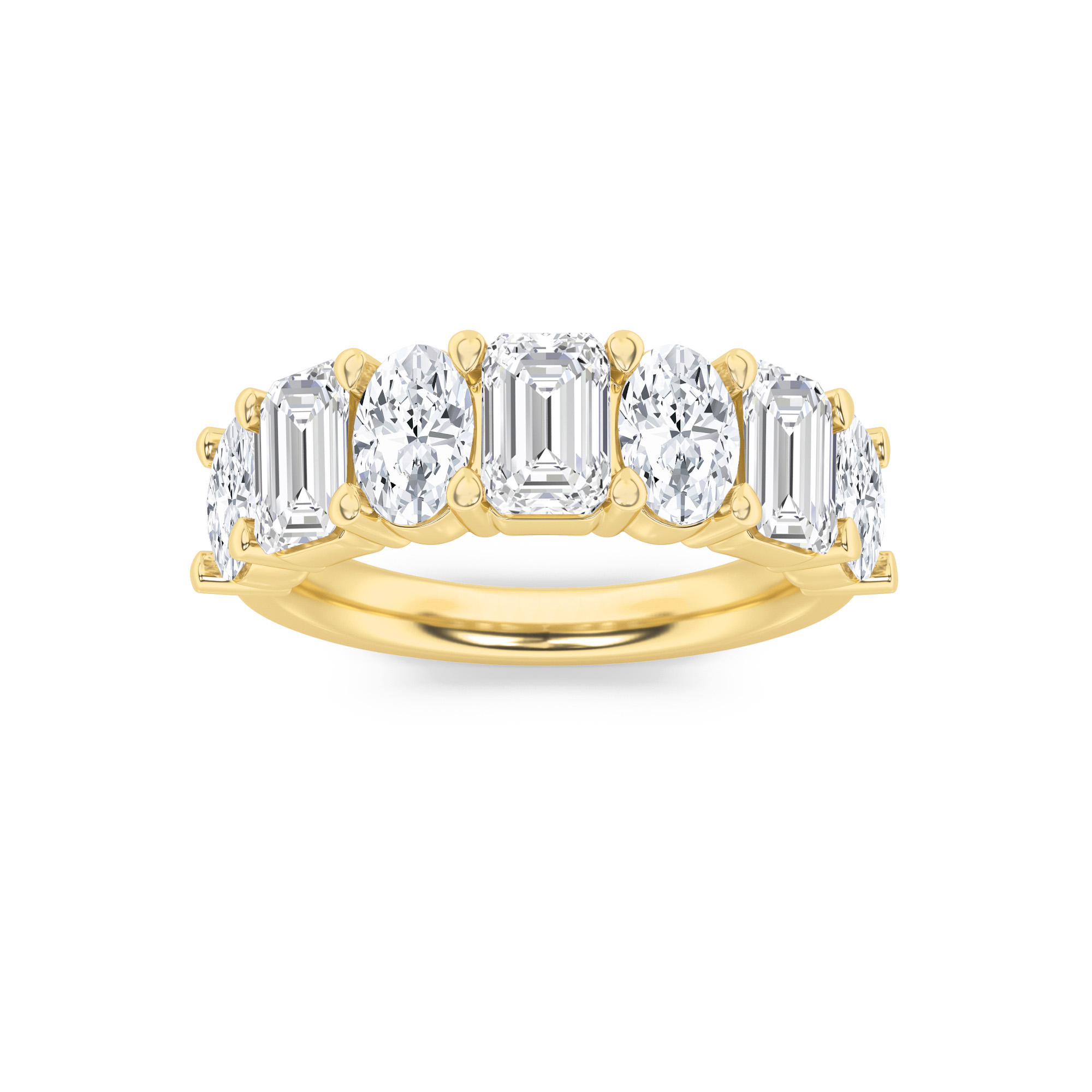 3Cttw Emerald Shaped Lab Grown Diamond (F/VS) Seven Stone Band Ring in 14K Gold