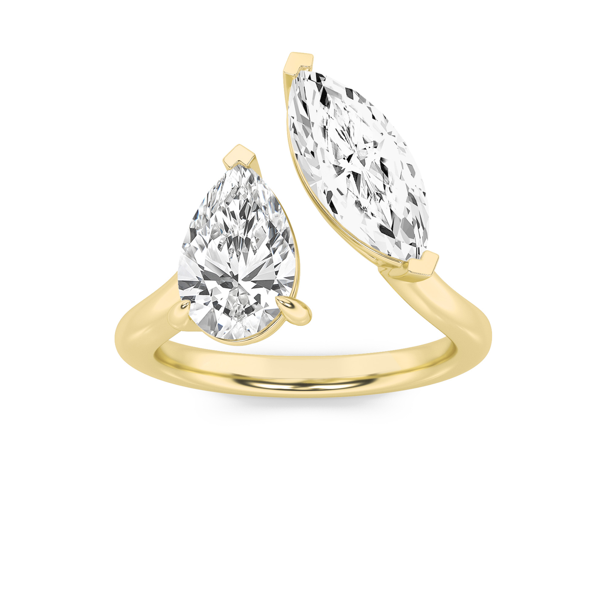 3Cttw Marquise Shaped Lab Grown Diamond (F/VS) Toi et Moi Fashiion Ring in 14K Gold