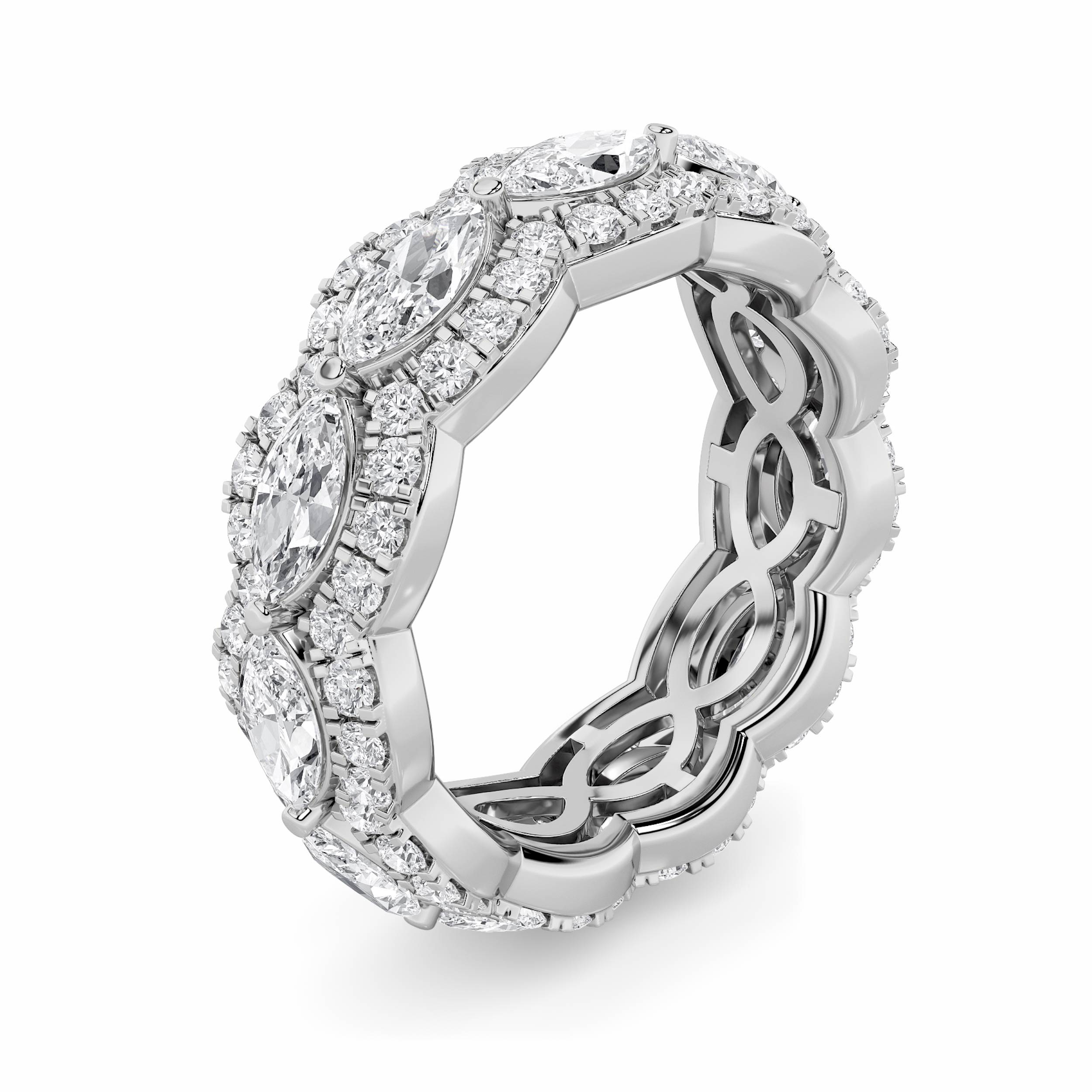 4Cttw Marquise Shaped Lab Grown Diamond (F/VS) Eternity Band Ring in 14K Gold