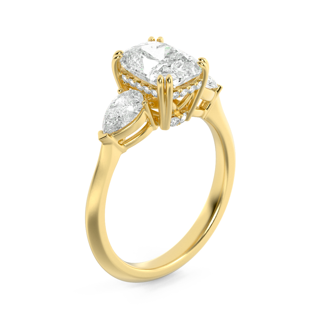 3Cttw Elongated Cushion Shaped Lab Grown Diamond (F/VS) Bold Three Stone Ring in 14K Gold