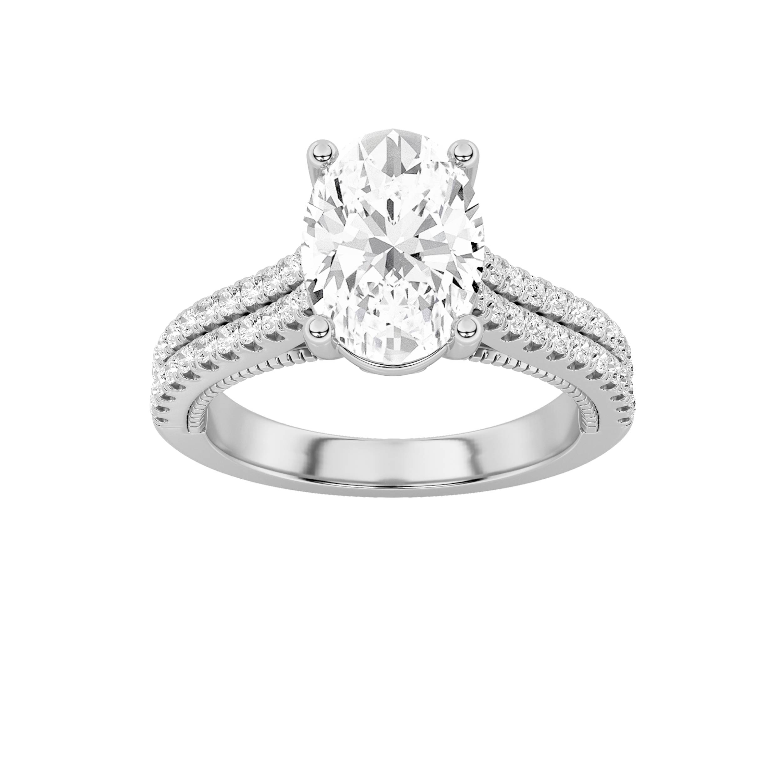 2Cttw Oval Shaped Lab Grown Diamond (F/VS) Two Row Two Tone Fancy Accented Engagement Ring in 14K Gold