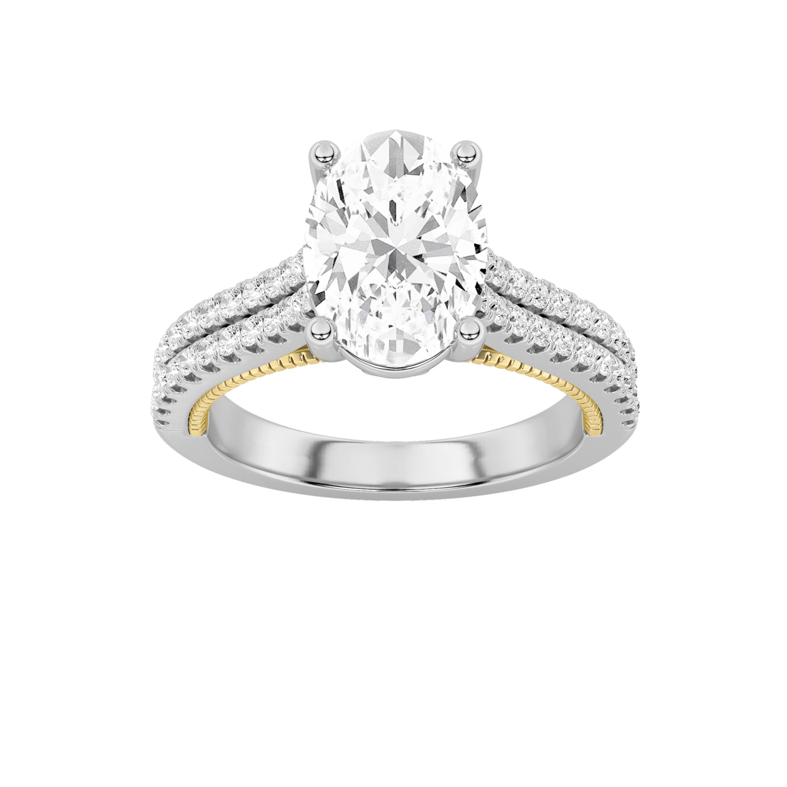 2Cttw Oval Shaped Lab Grown Diamond (F/VS) Two Row Two Tone Fancy Accented Engagement Ring in 14K Gold