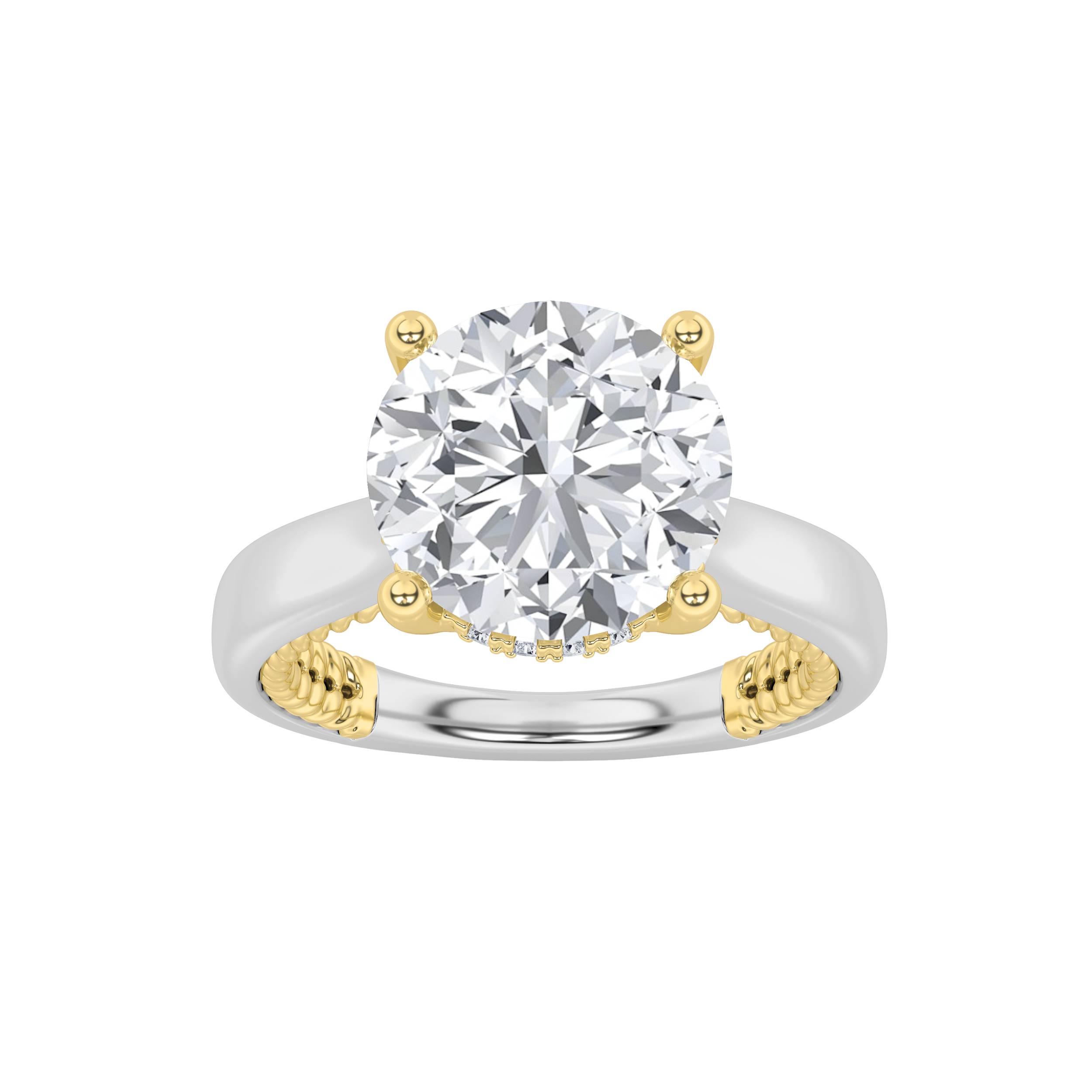3.5Cttw Round Shaped Lab Grown Diamond (F/VS) Hidden Halo Two Tone Engagement Ring in 14K Gold