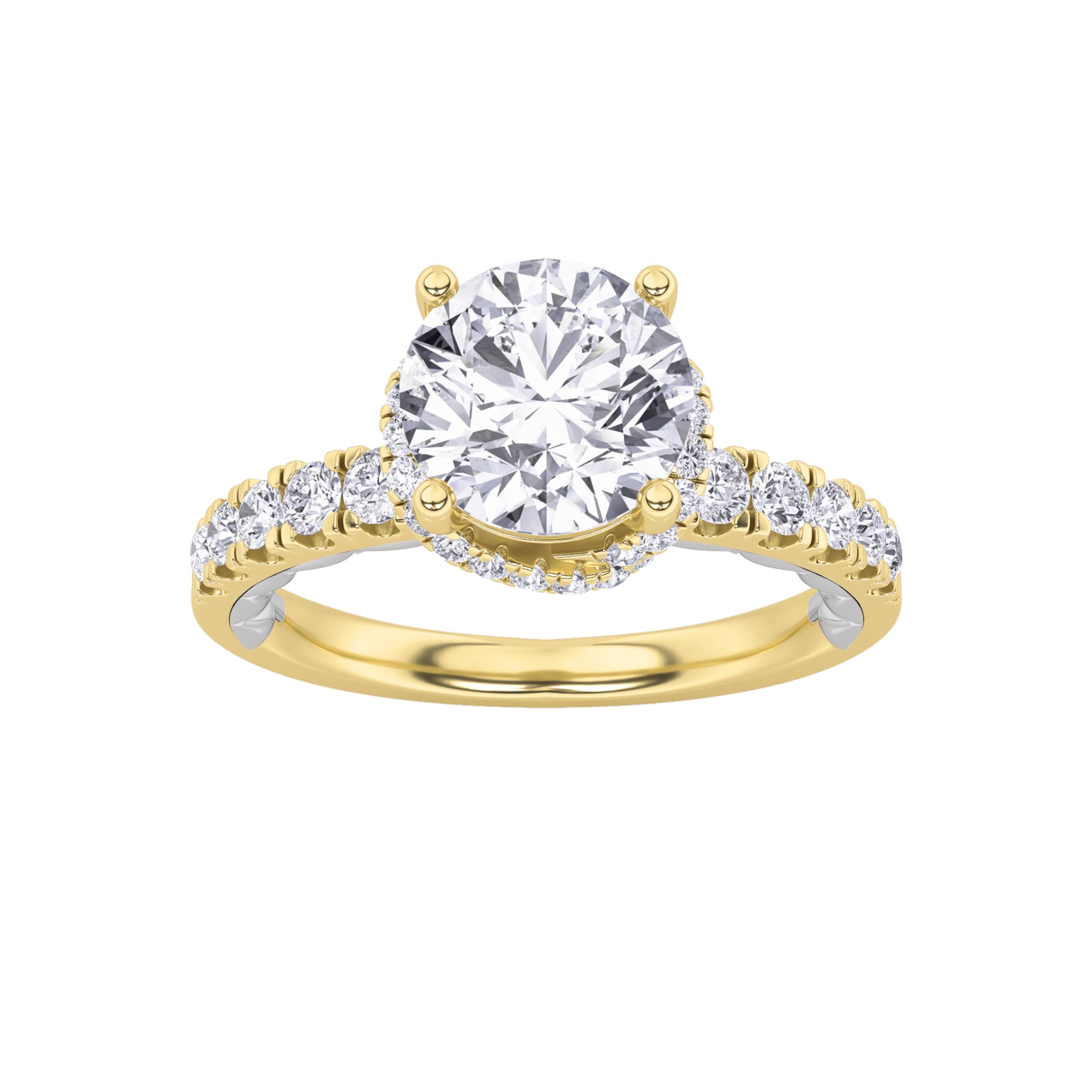 2Cttw Round Shaped Lab Grown Diamond (F/VS) Two Tone Accented Fancy Engagement Ring in 14K Gold