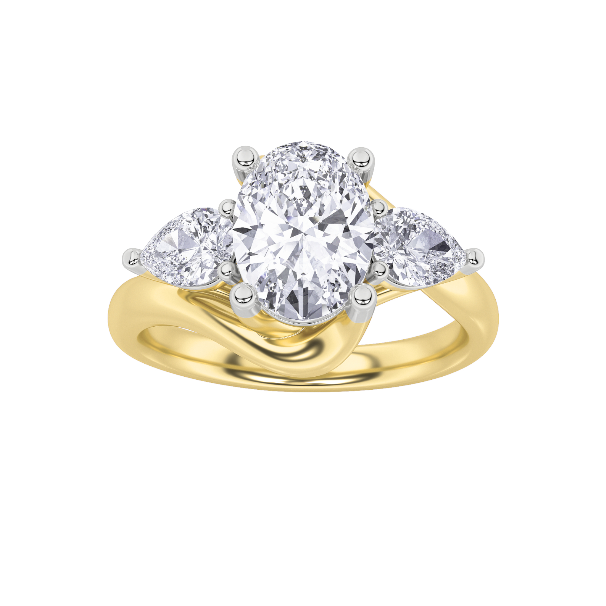 2Cttw Oval Shaped Lab Grown Diamond (F/VS) Three Stone Ring in 14K Gold