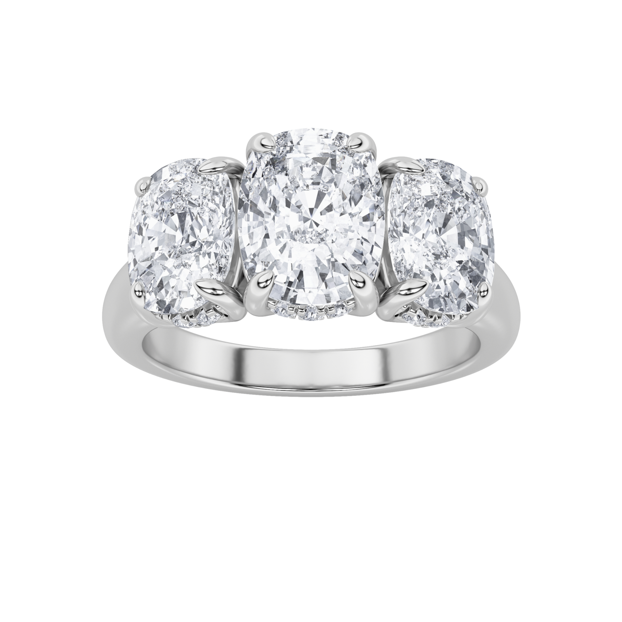3.5Cttw Elongated Cushion Shaped Lab Grown Diamond (F/VS) Three Stone Ring in 14K Gold