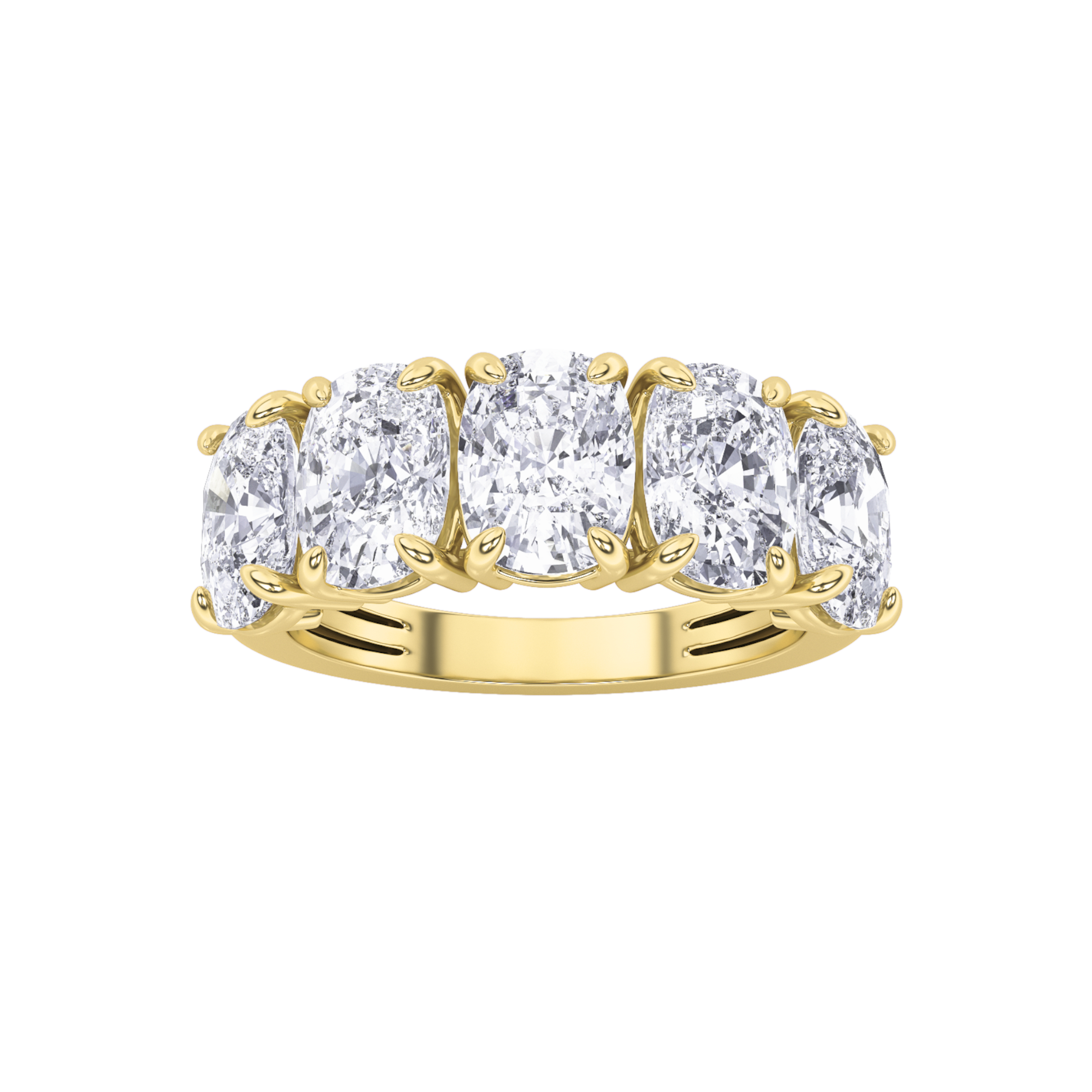 5Cttw Elongated Cushion Shaped Lab Grown Diamond (F/VS) Five Stone Ring in 14K Gold