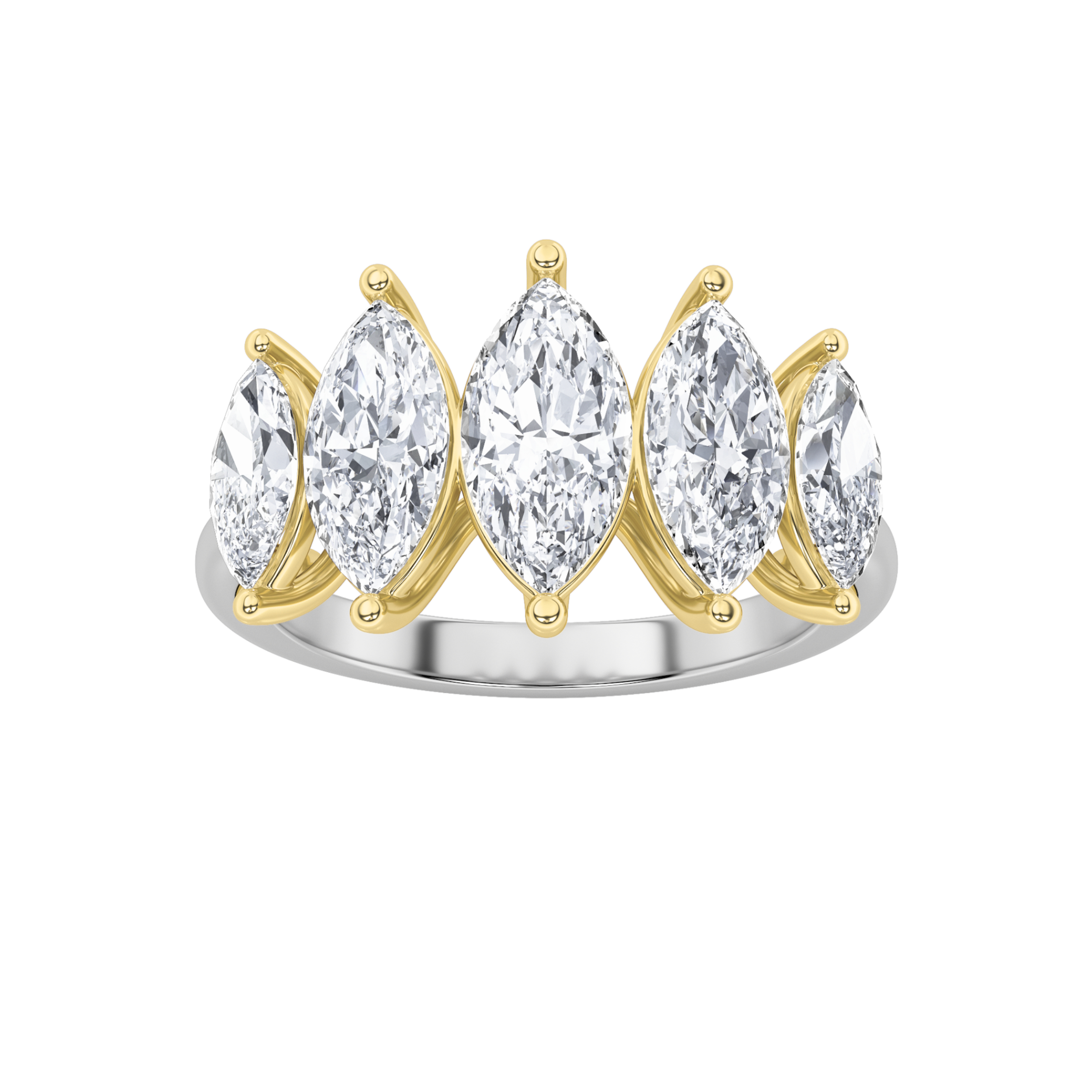 2.5Cttw Marquise Shaped Lab Grown Diamond (F/VS) Five Stone Ring in 14K Gold