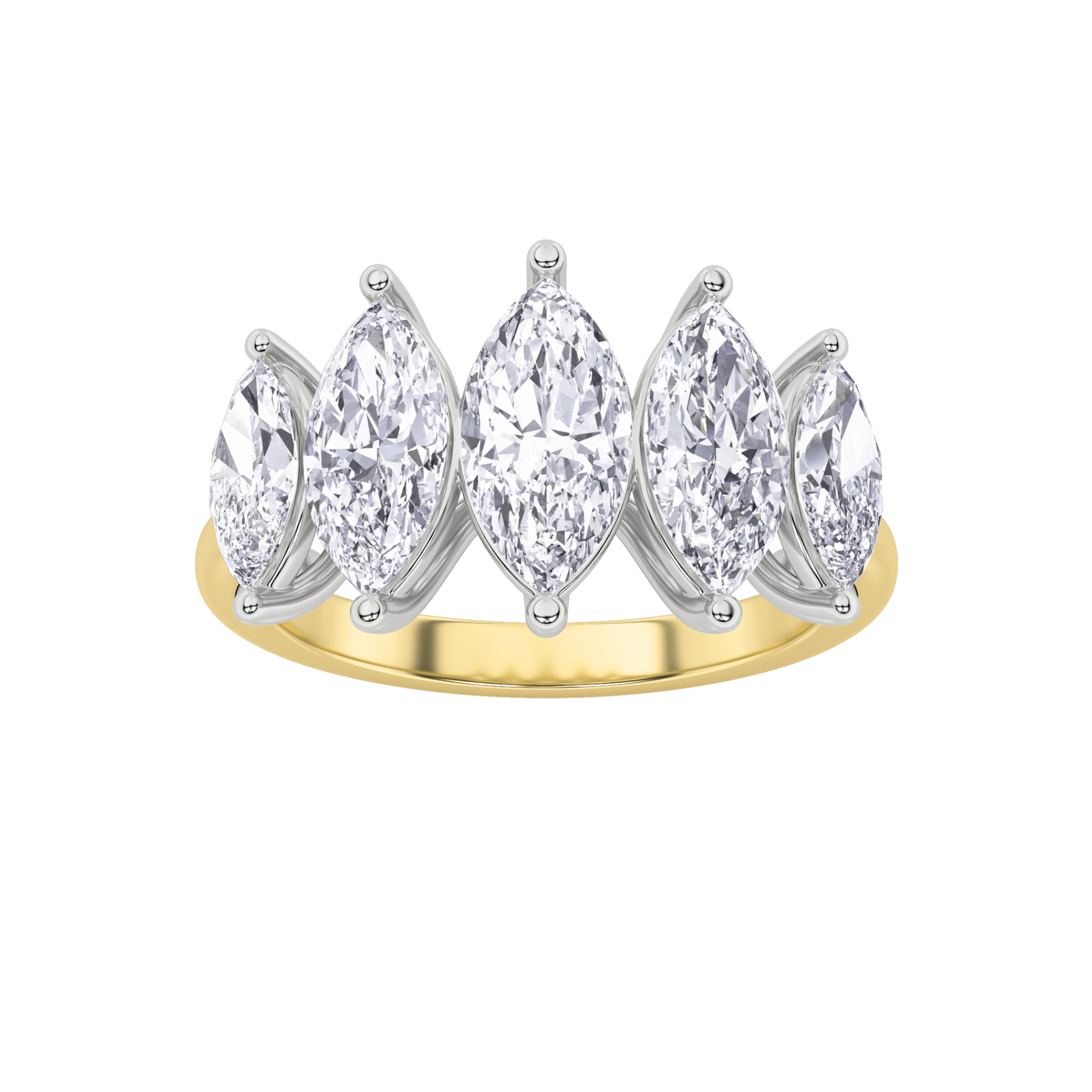 2.5Cttw Marquise Shaped Lab Grown Diamond (F/VS) Five Stone Ring in 14K Gold