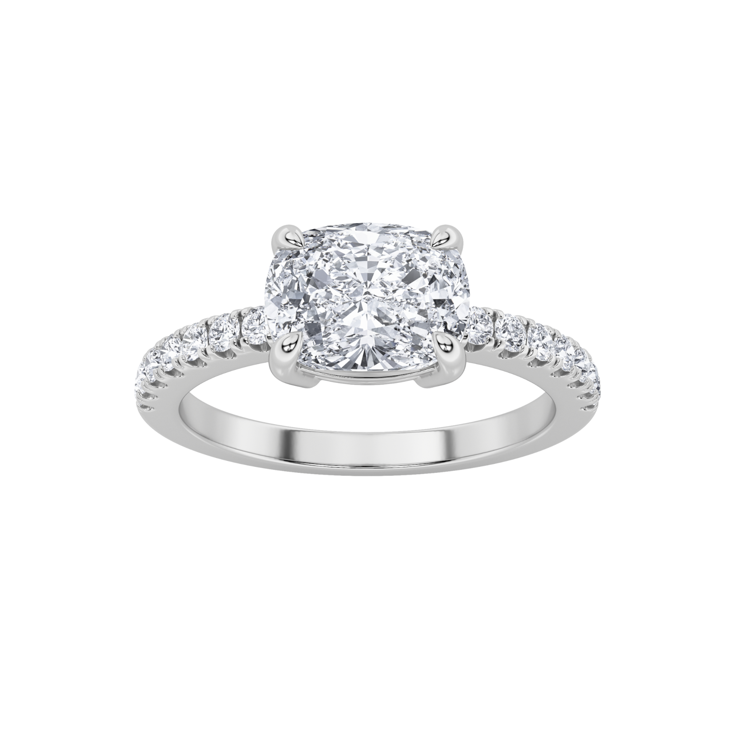 1.5Cttw Elongated Cushion Shaped Lab Grown Diamond (F/VS) East West Accented Ring in 14K Gold