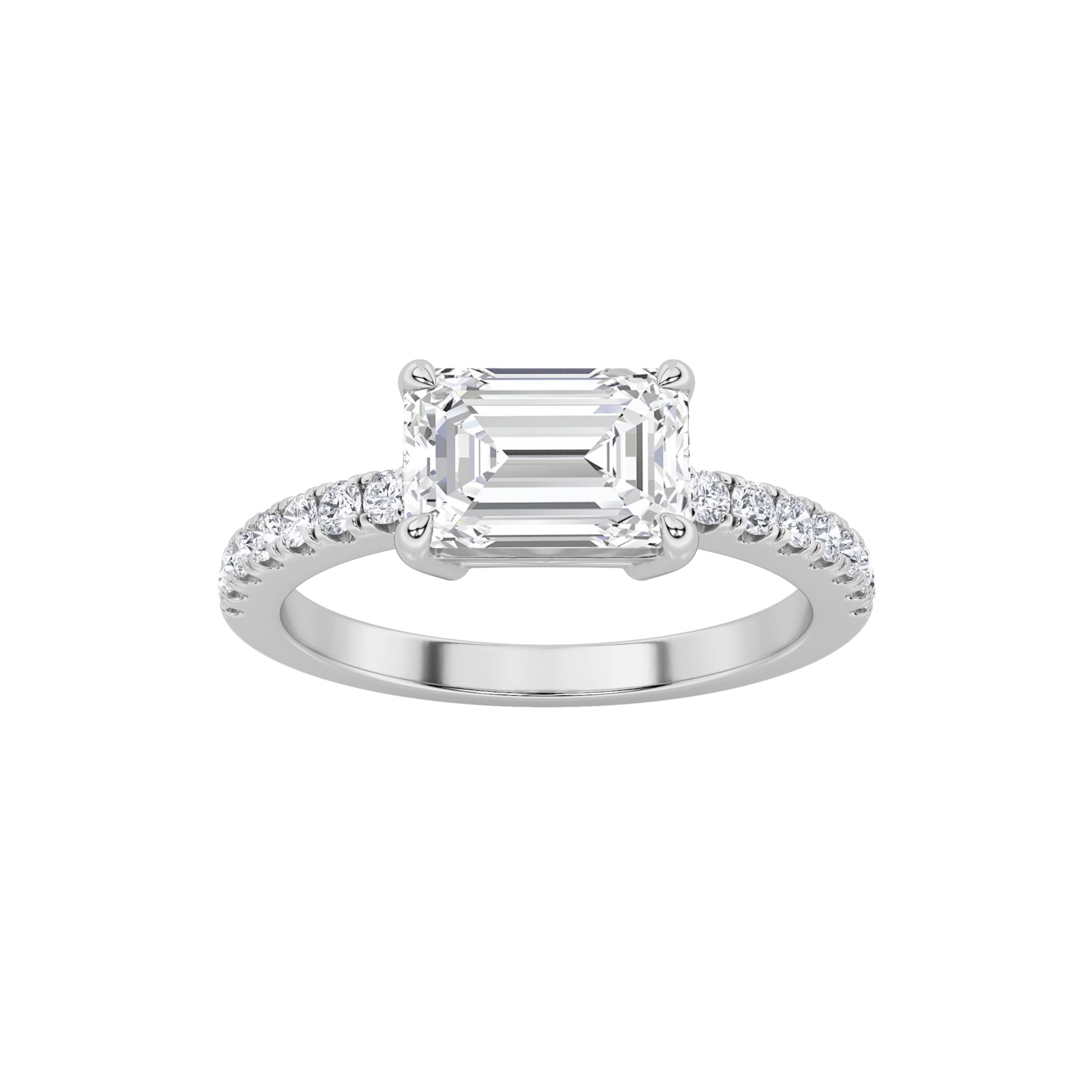 1.5Cttw Emerald Shaped Lab Grown Diamond (F/VS) East West Accented Ring in 14K Gold