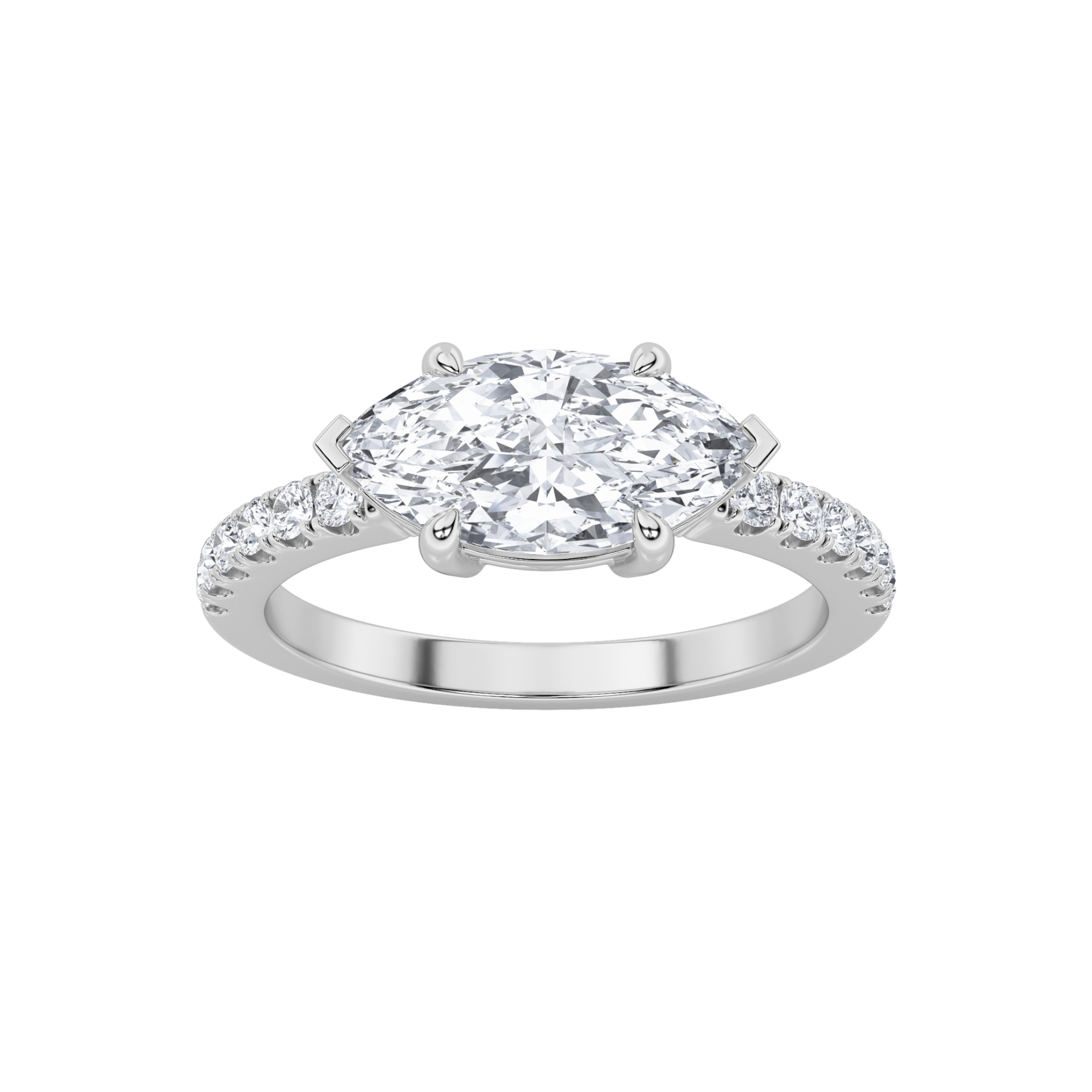 1.5Cttw Marquise Shaped Lab Grown Diamond (F/VS) East West Accented Ring in 14K Gold