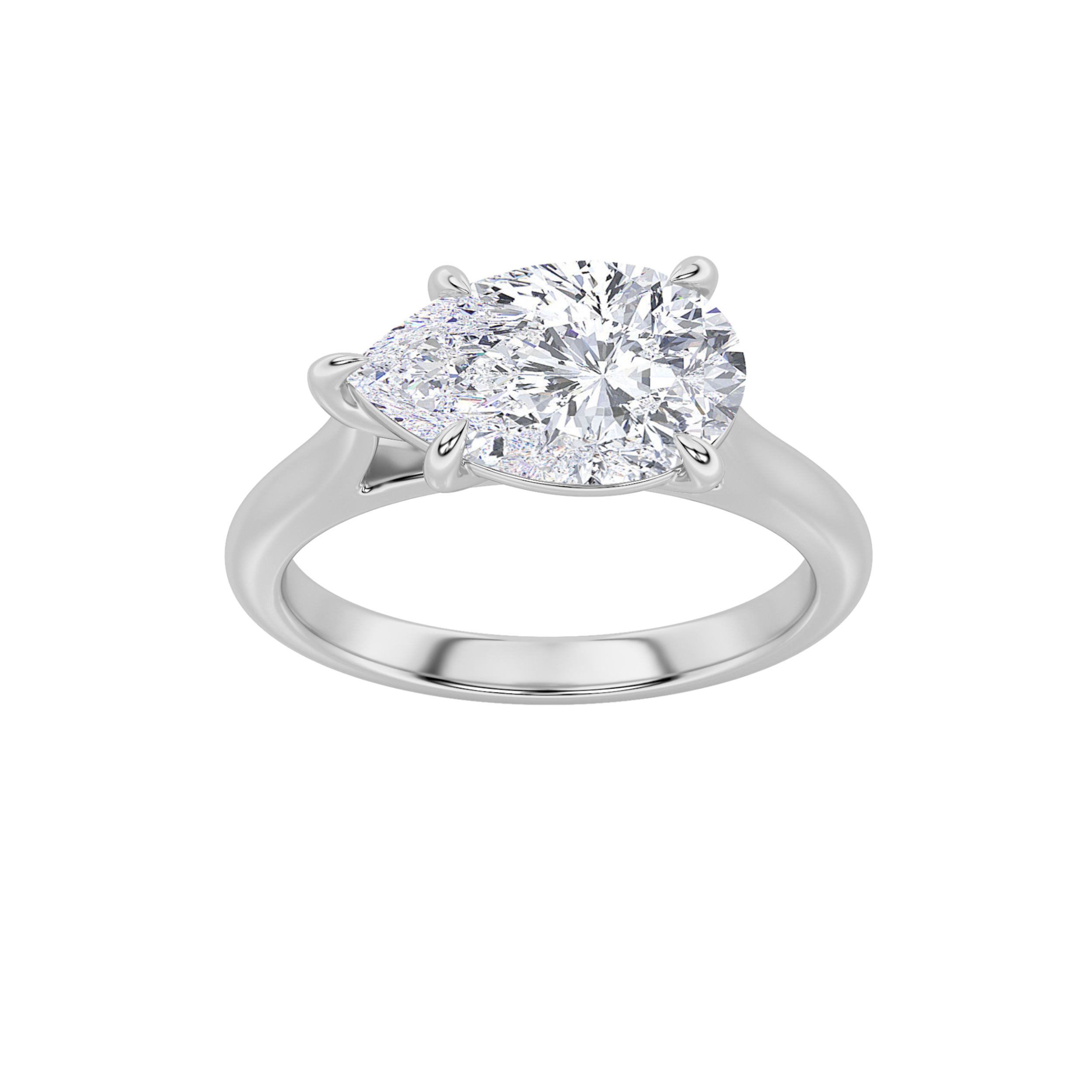 2Cttw Pear Shaped Lab Grown Diamond (F/VS) East West Accented Ring in 14K Gold