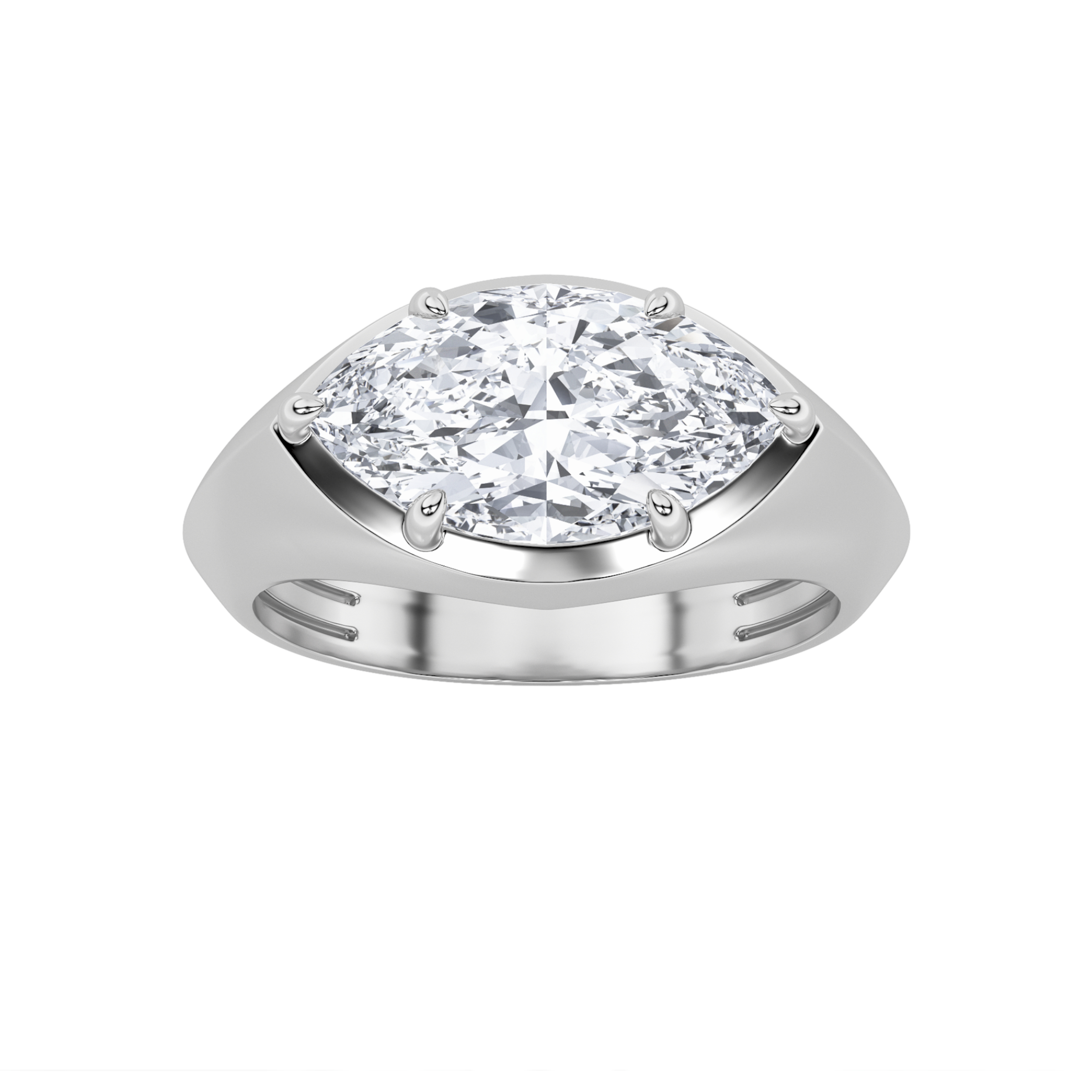 2Cttw Marquise Shaped Lab Grown Diamond (F/VS) East West Solitaire Ring in 14K Gold