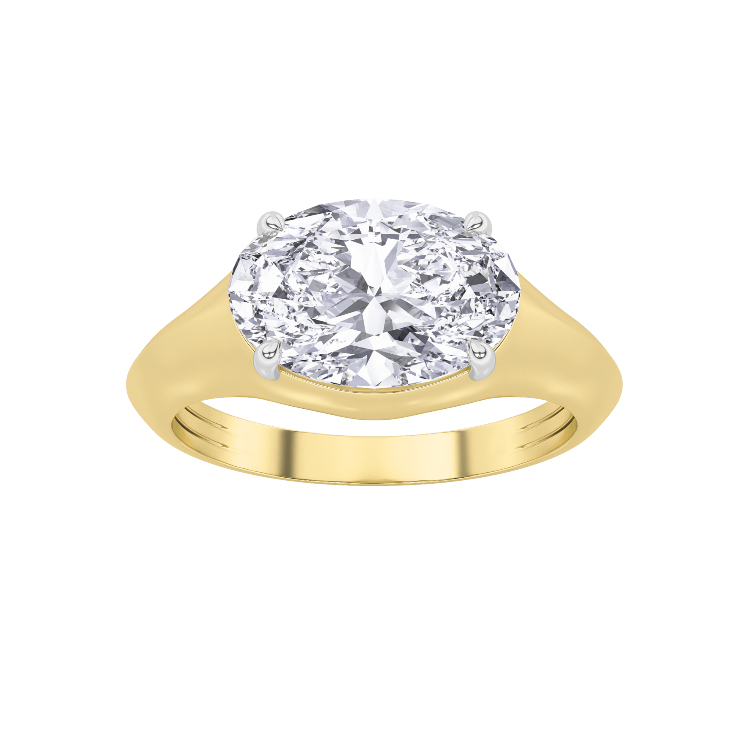 2Cttw Oval Shaped Lab Grown Diamond (F/VS) East West Solitaire Ring in 14K Gold
