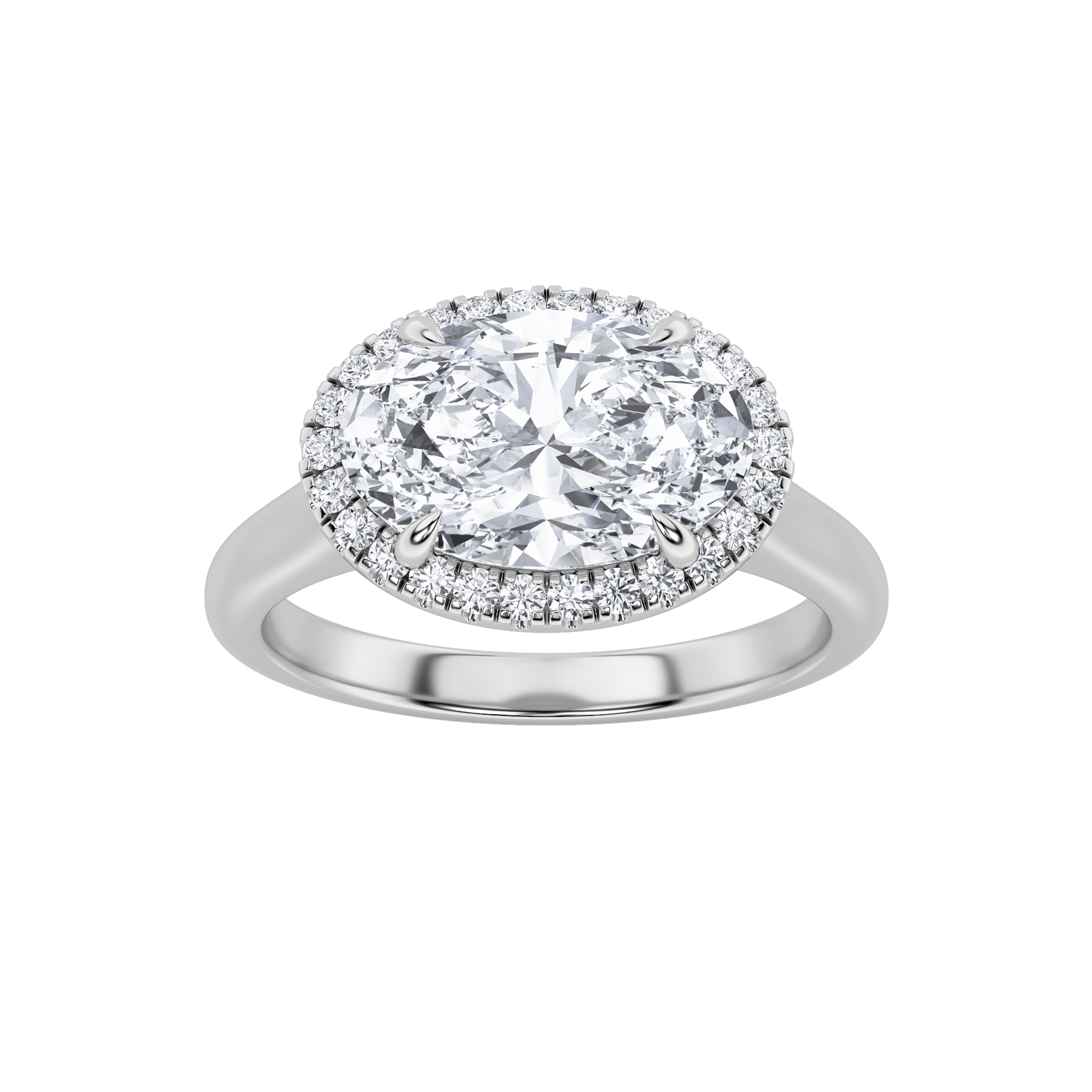 2Cttw Oval Shaped Lab Grown Diamond (F/VS) East West Accented Solitaire Ring in 14K Gold