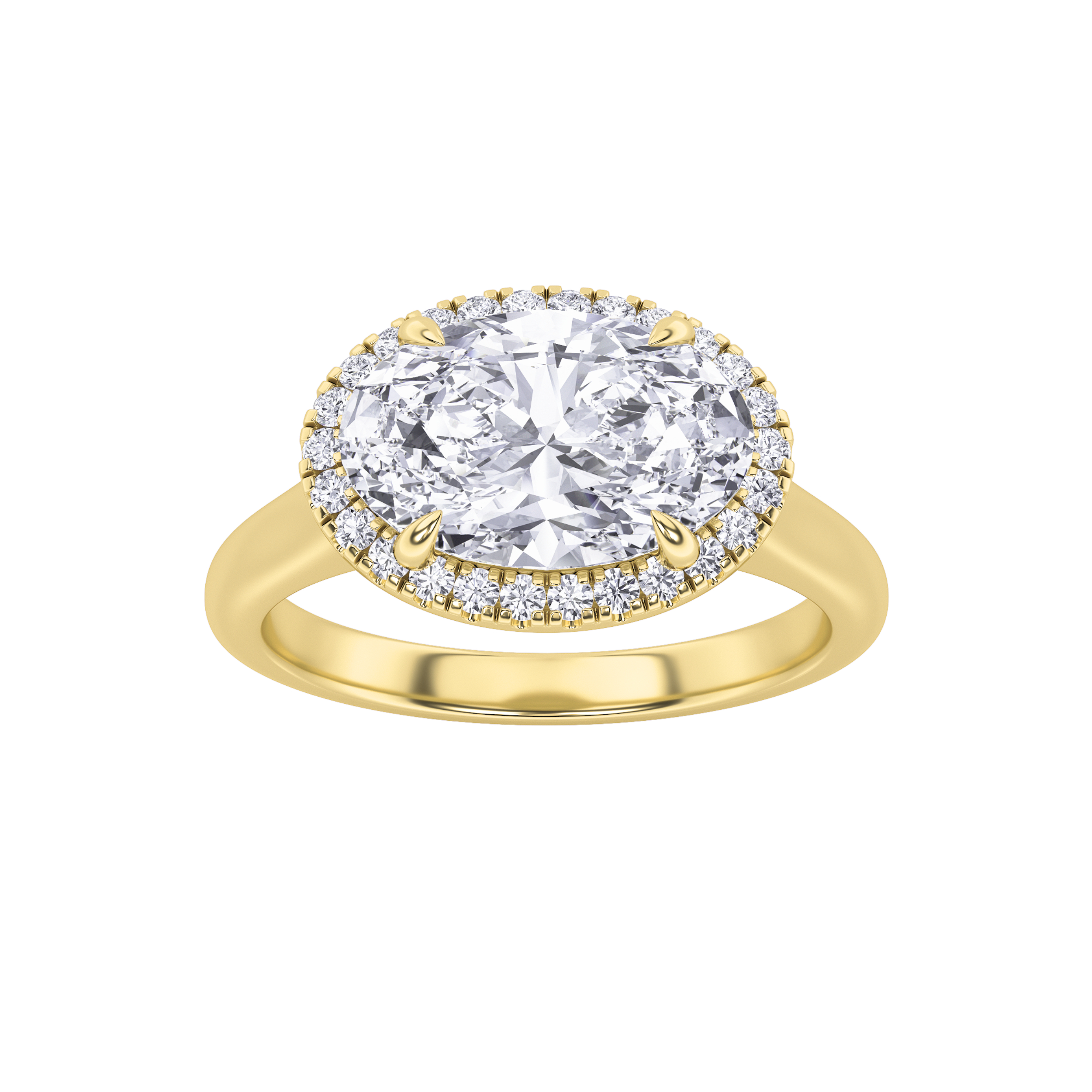 2Cttw Oval Shaped Lab Grown Diamond (F/VS) East West Accented Solitaire Ring in 14K Gold