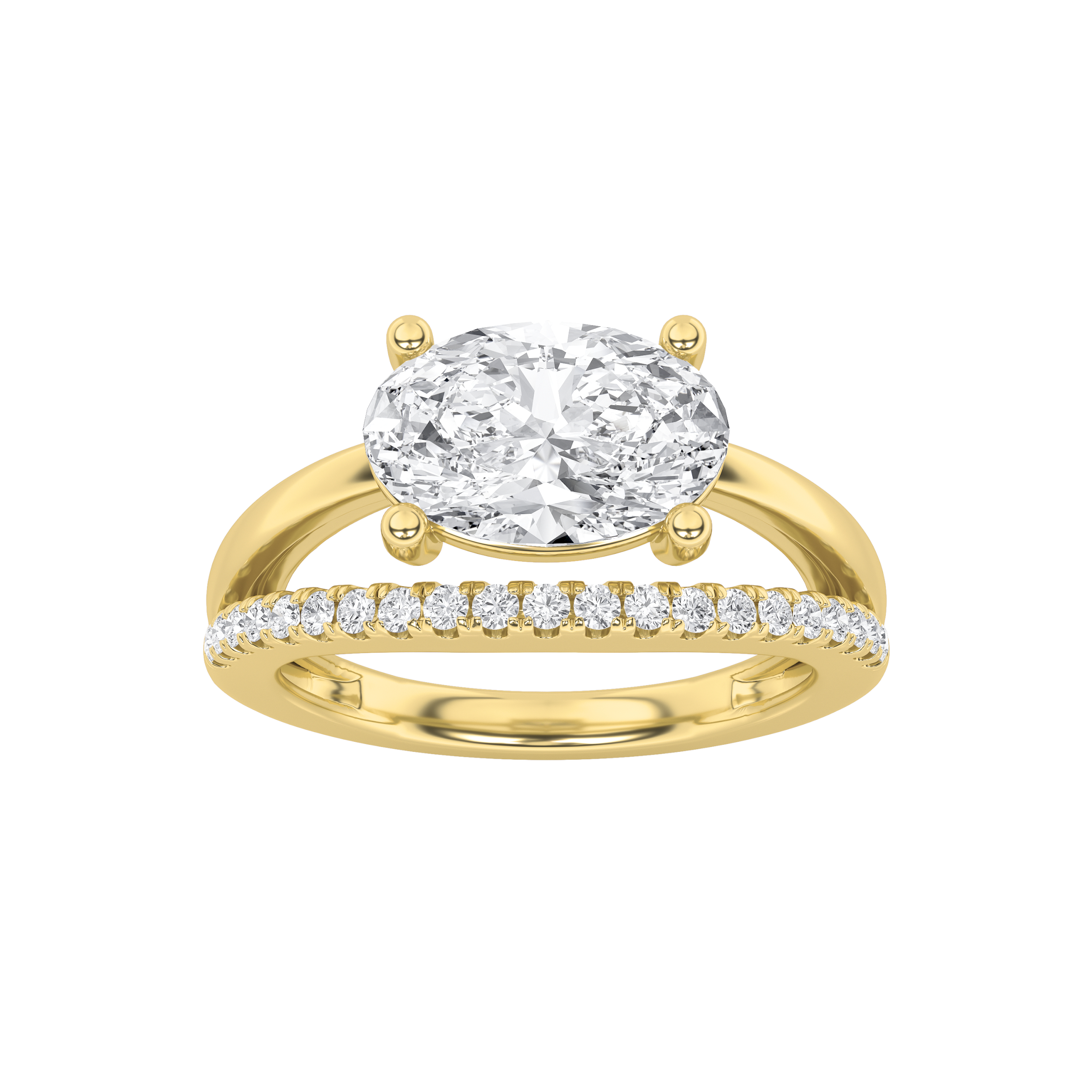 2Cttw Oval Shaped Lab Grown Diamond (F/VS) East West Accented Solitaire Ring in 14K Gold