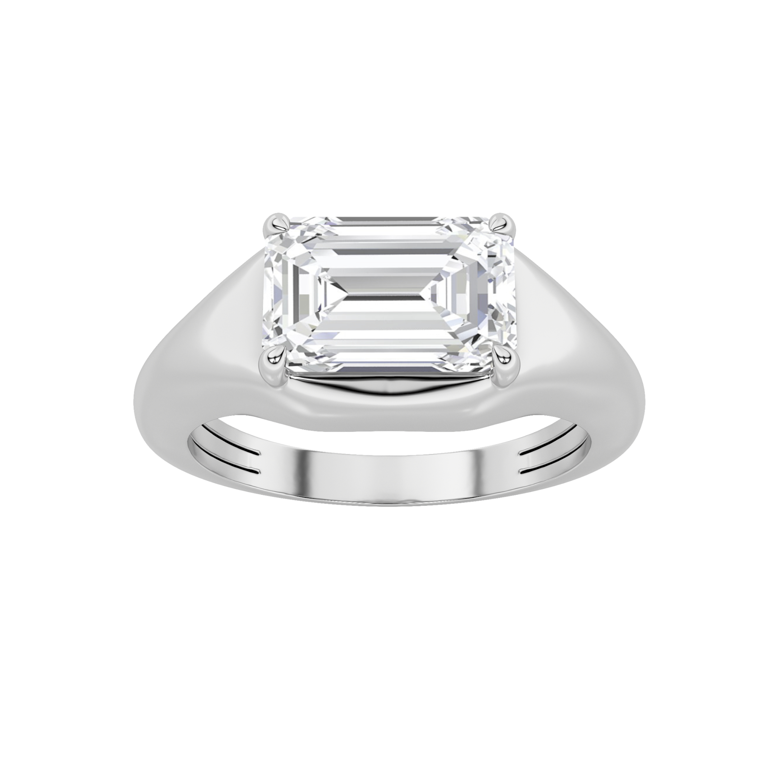 2Cttw Emerald Shaped Lab Grown Diamond (F/VS) East West Solitaire Ring in 14K Gold