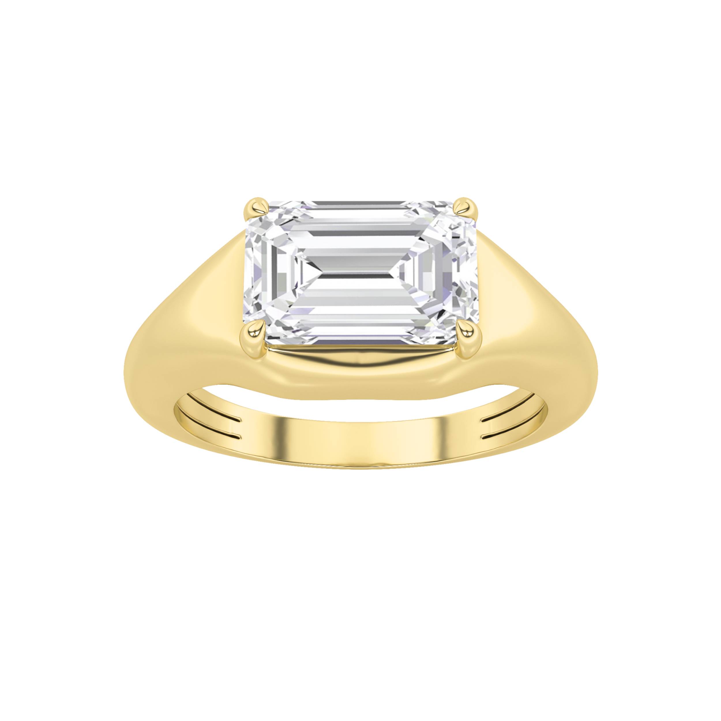 2Cttw Emerald Shaped Lab Grown Diamond (F/VS) East West Solitaire Ring in 14K Gold