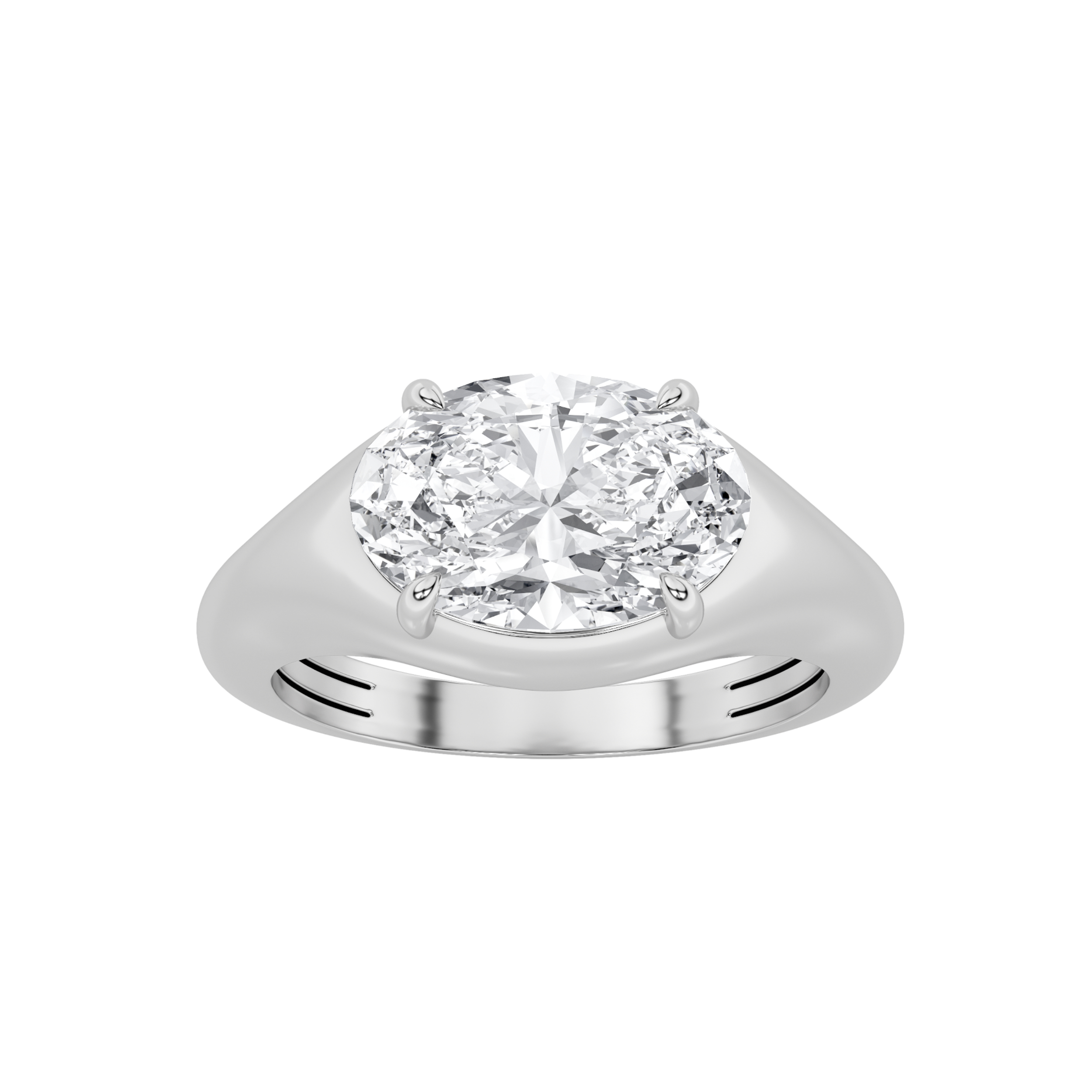 2Cttw Oval Shaped Lab Grown Diamond (F/VS) East West Solitaire Ring in 14K Gold
