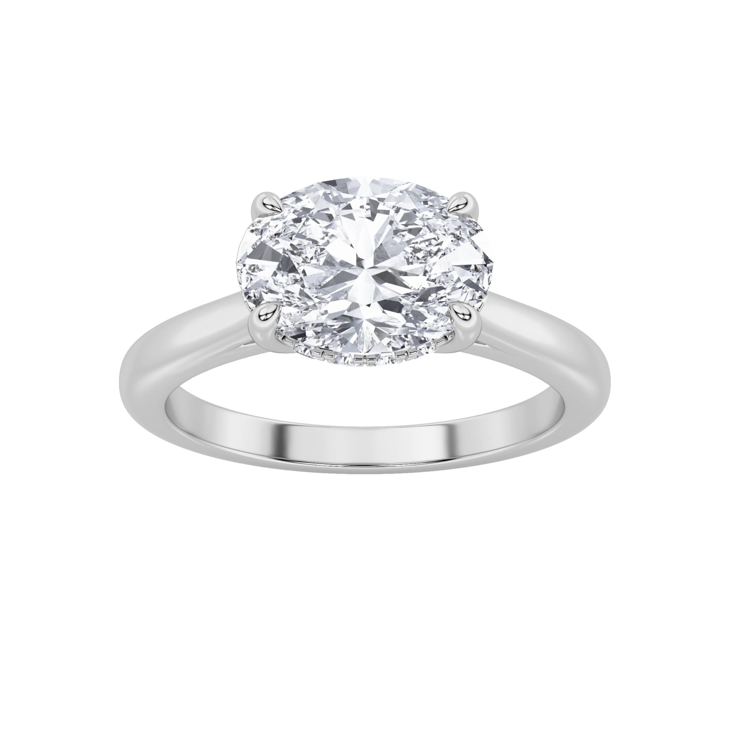 1.5Cttw Oval Shaped Lab Grown Diamond (F/VS) East West Solitaire Ring in 14K Gold