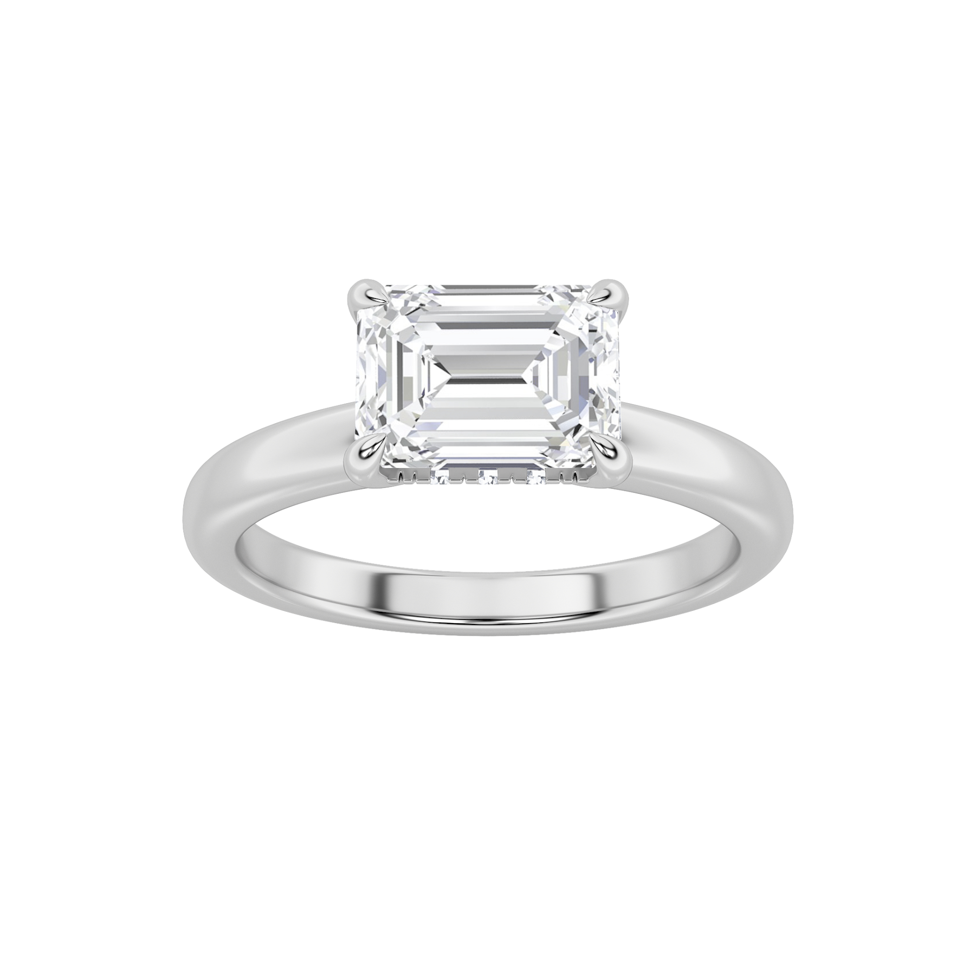 1.5Cttw Emerald Shaped Lab Grown Diamond (F/VS) East West Solitaire Ring in 14K Gold