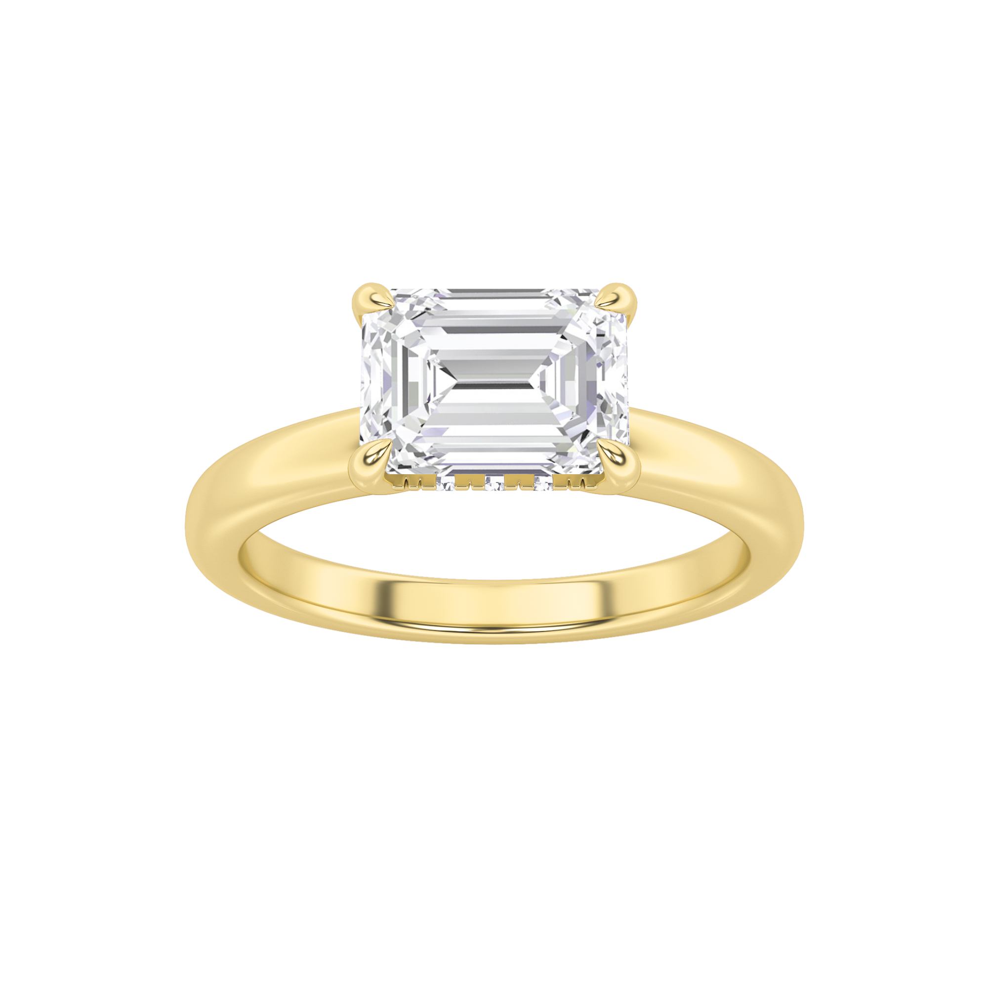 1.5Cttw Emerald Shaped Lab Grown Diamond (F/VS) East West Solitaire Ring in 14K Gold