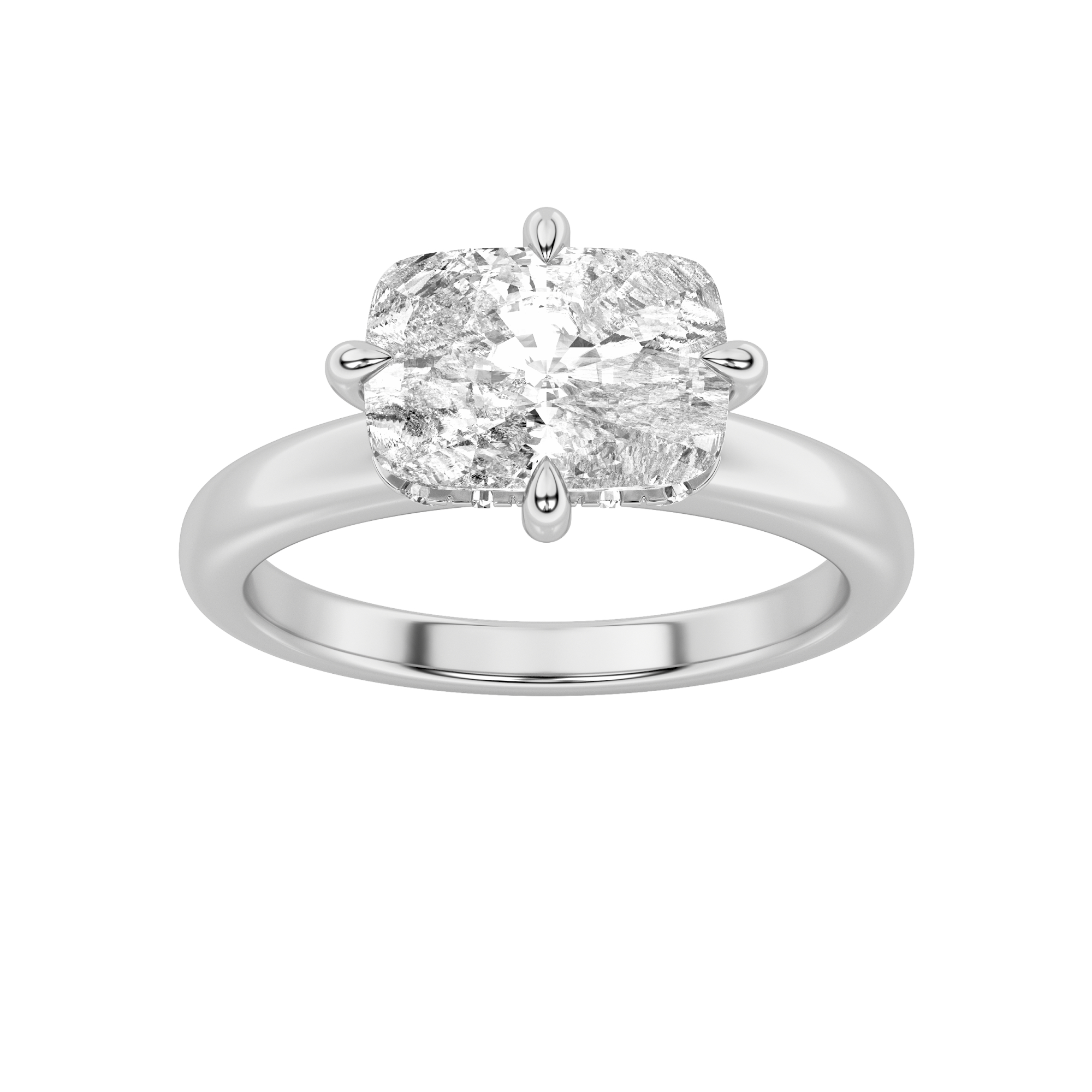 1.5Cttw Elongated Cushion Shaped Lab Grown Diamond (F/VS) East West Solitaire Ring in 14K Gold