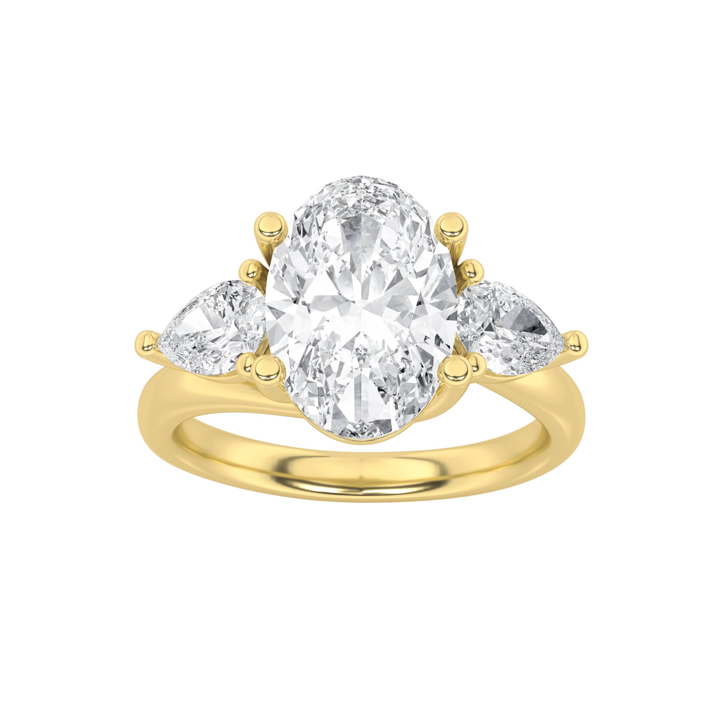 2.5Cttw Oval Shaped Lab Grown Diamond (F/VS) Accented Three Stone Ring in 14K Gold