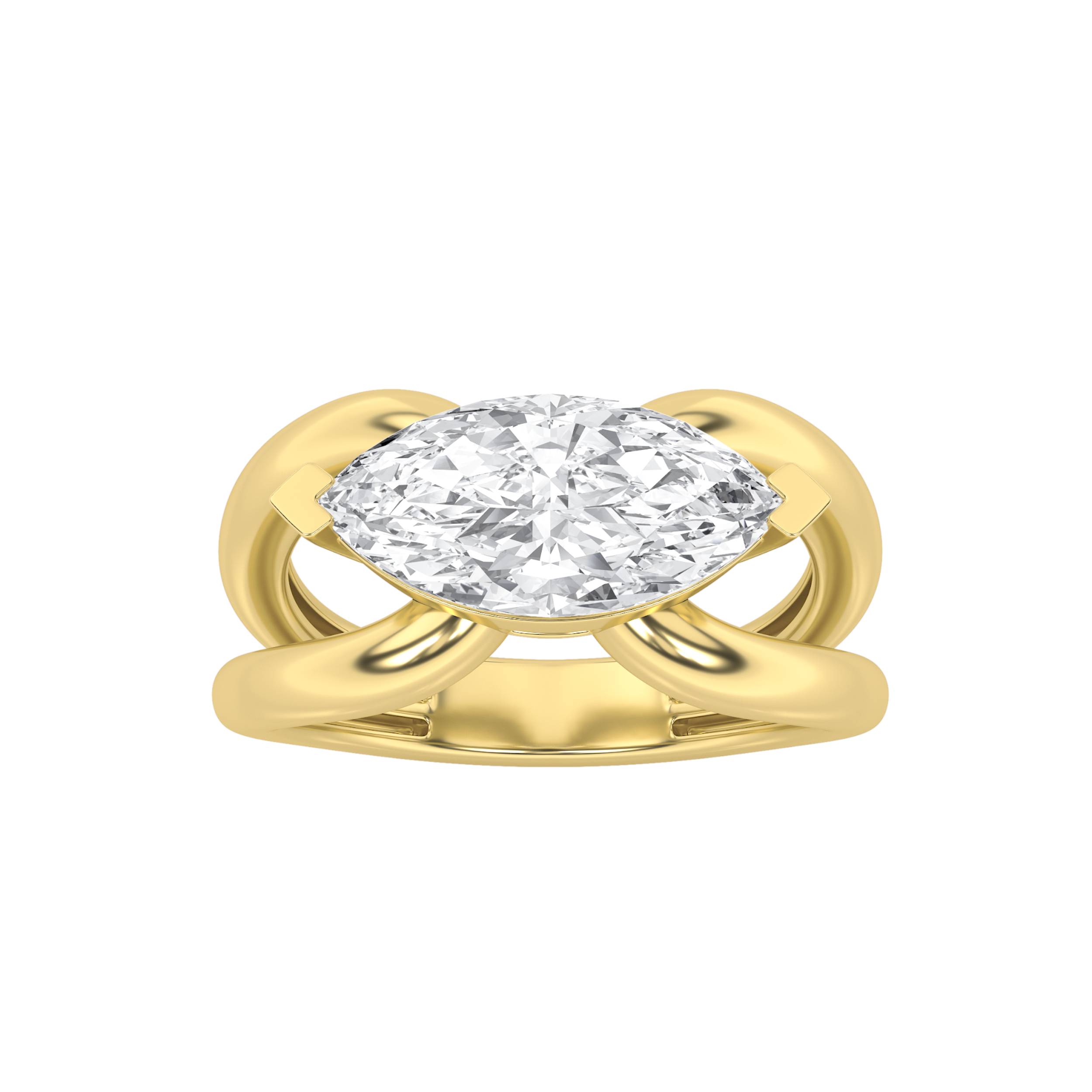 2Cttw Marquise Shaped Lab Grown Diamond (F/VS) East West Solitaire Ring in 14K Gold