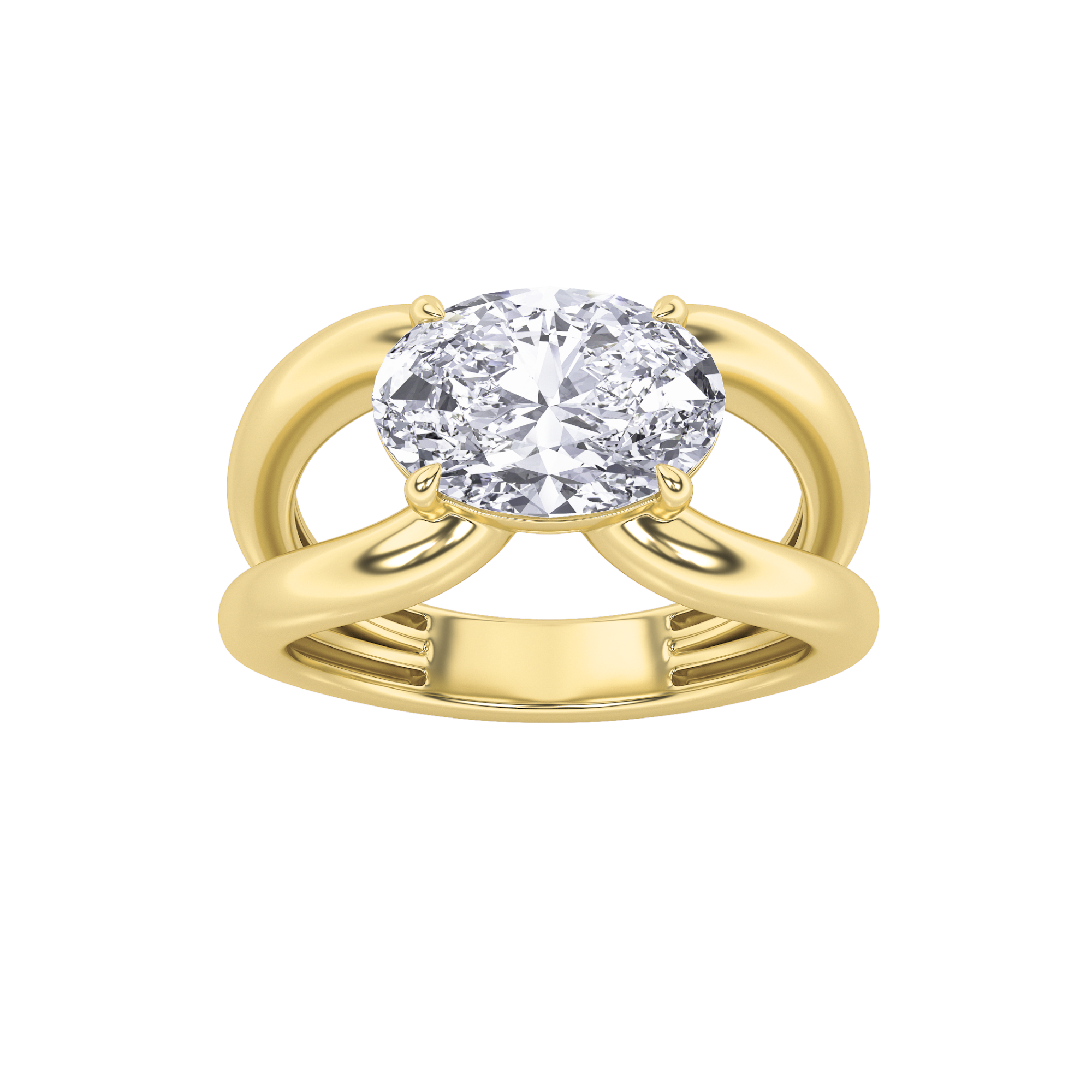 2Cttw Oval Shaped Lab Grown Diamond (F/VS) East West Solitaire Ring in 14K Gold