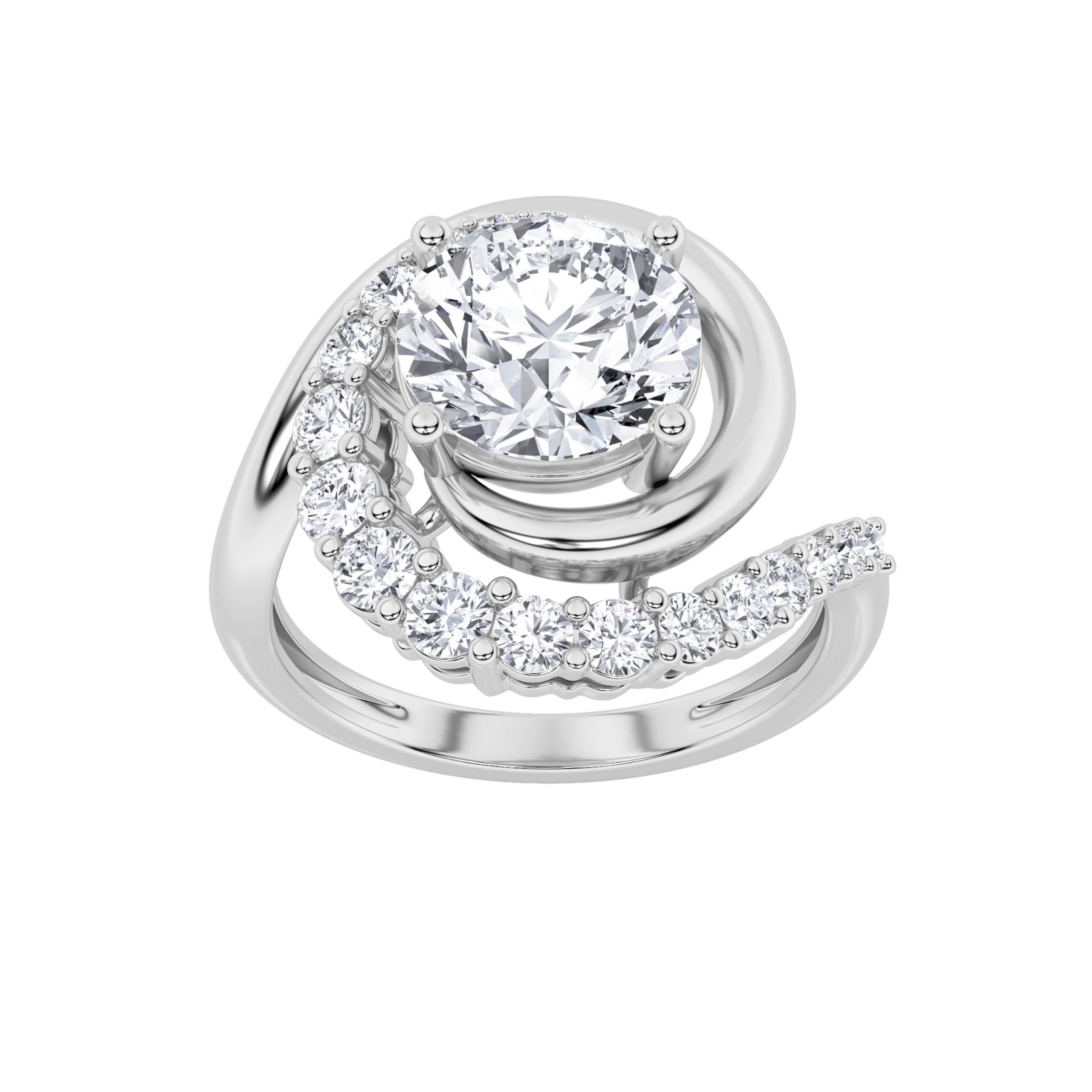 2.5Cttw Round Shaped Lab Grown Diamond (F/VS) Swirl Accented Fashion Ring in 14K Gold