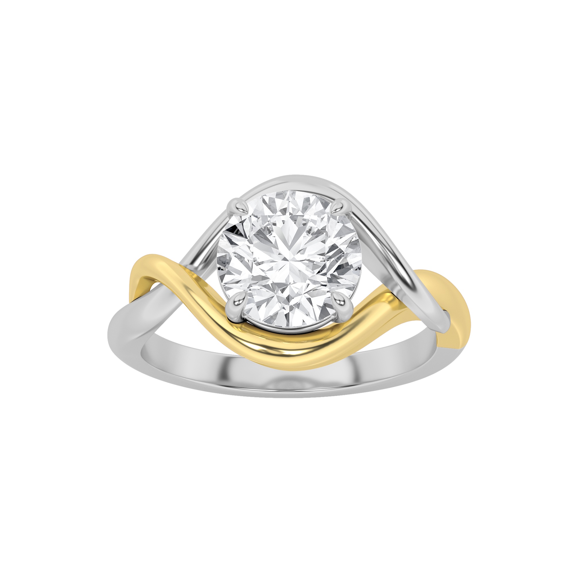 1.5Cttw Round Shaped Lab Grown Diamond (F/VS) Two Tone Know Solitaire Engagement Ring in 14K Gold
