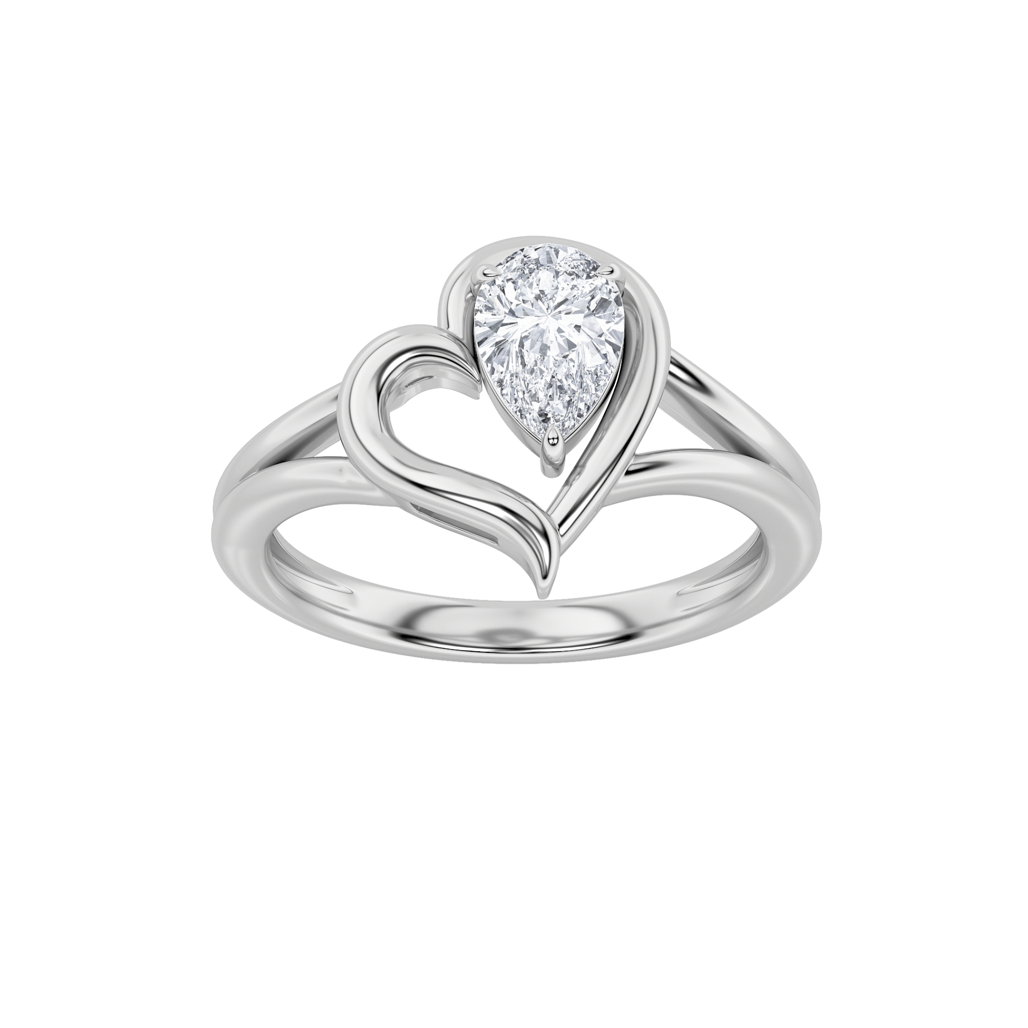 0.5Cttw Pear Shaped Lab Grown Diamond (F/VS) Heart Ring in 14K White Gold
