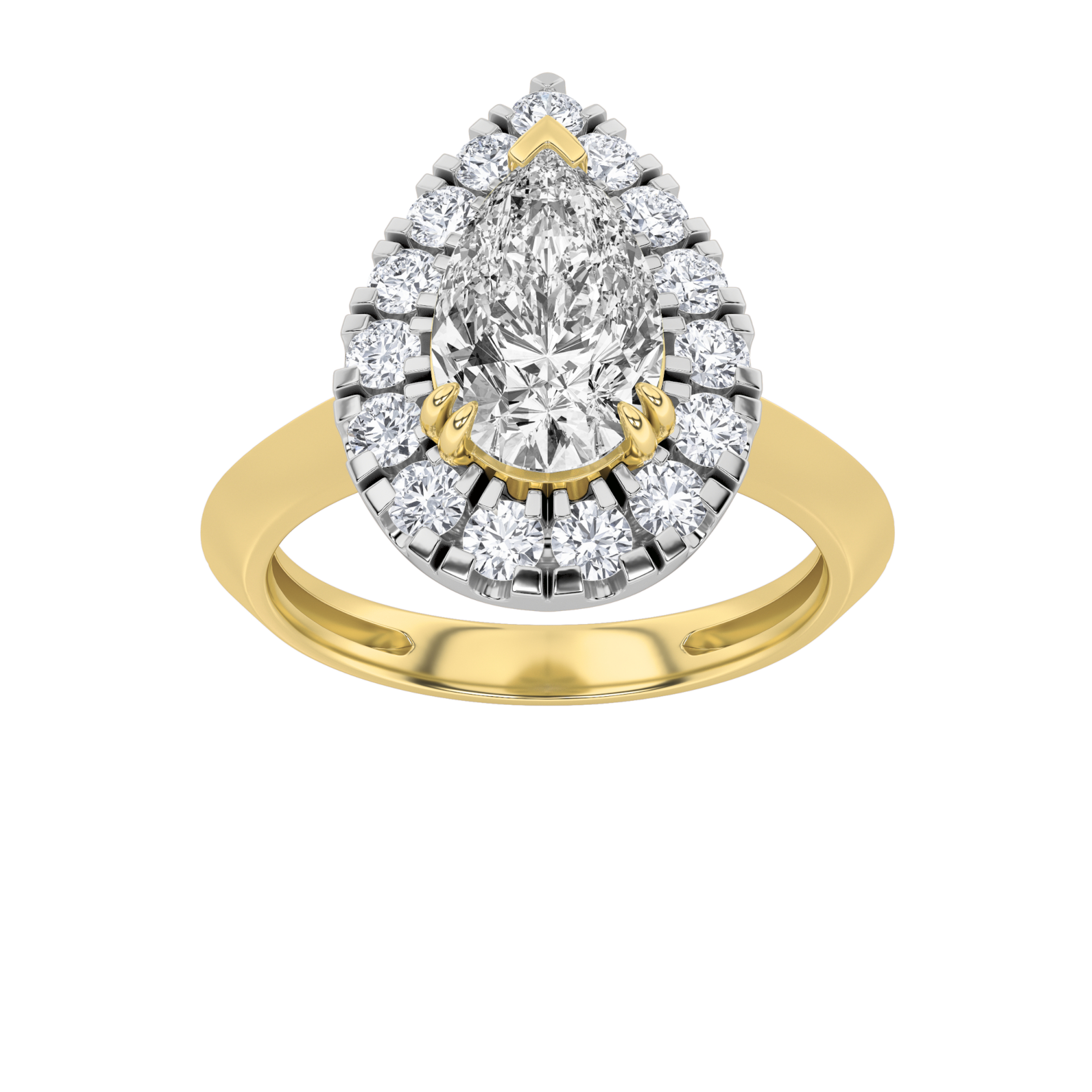2Cttw Pear Shaped Fancy Yellow Lab Grown Diamond (F/VS) Halo Solitaire Engagement Ring in 14K Gold