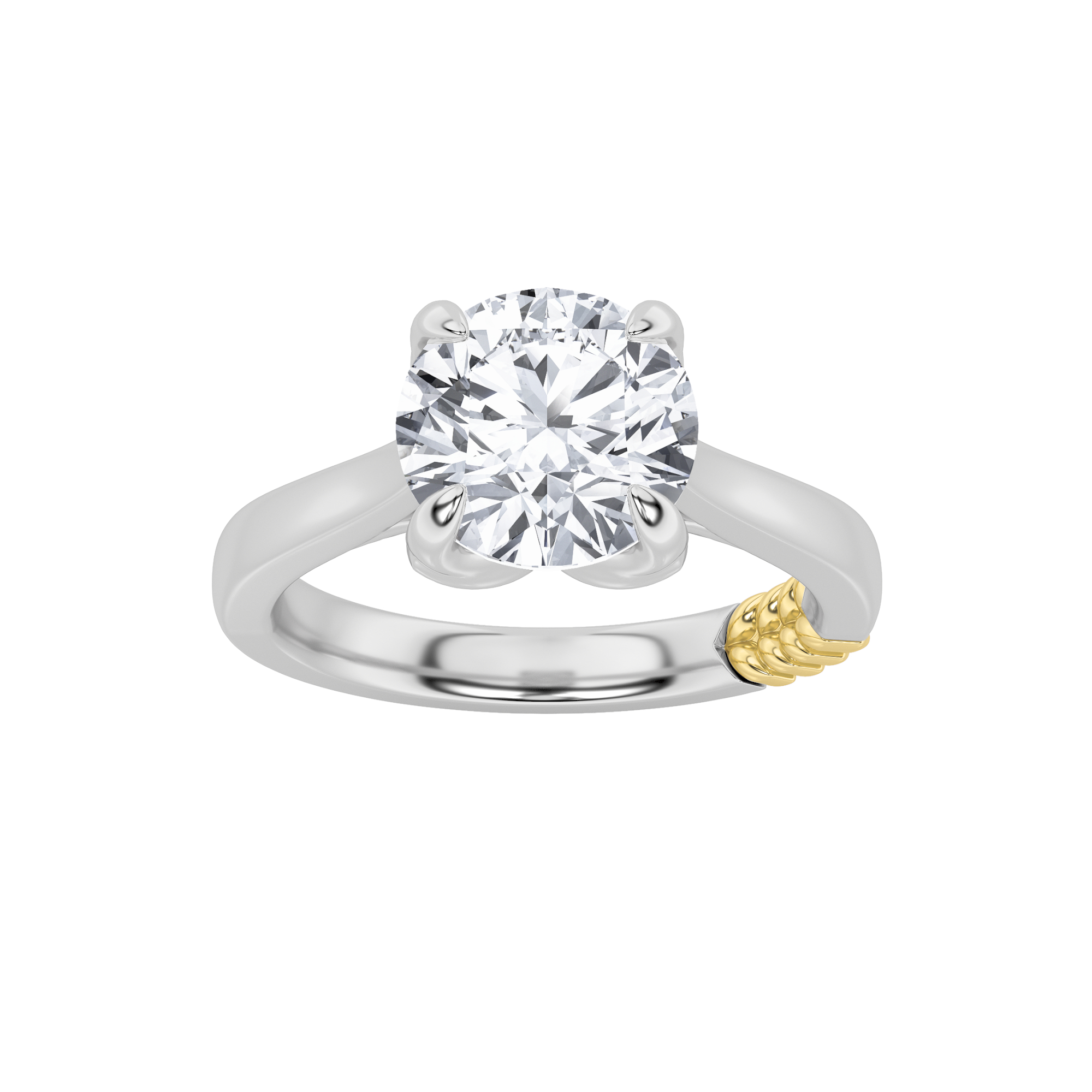 2Cttw Round Shaped Lab Grown Diamond (F/VS) Two Tone Classic Solitaire Engagement Ring in 14K Gold