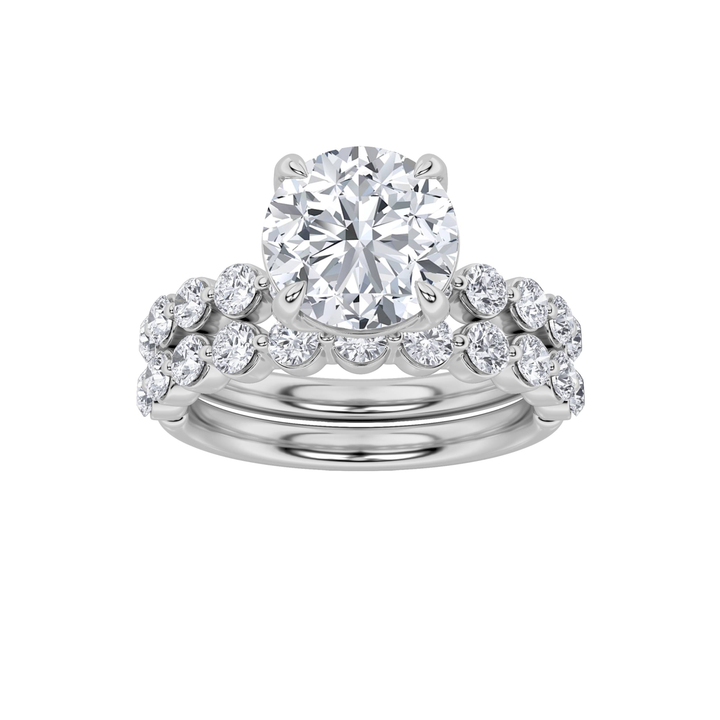 3.75Cttw Round Shaped Lab Grown Diamond (F/VS) Accented Double Halo Set of Band and  Ring in 14K Gold