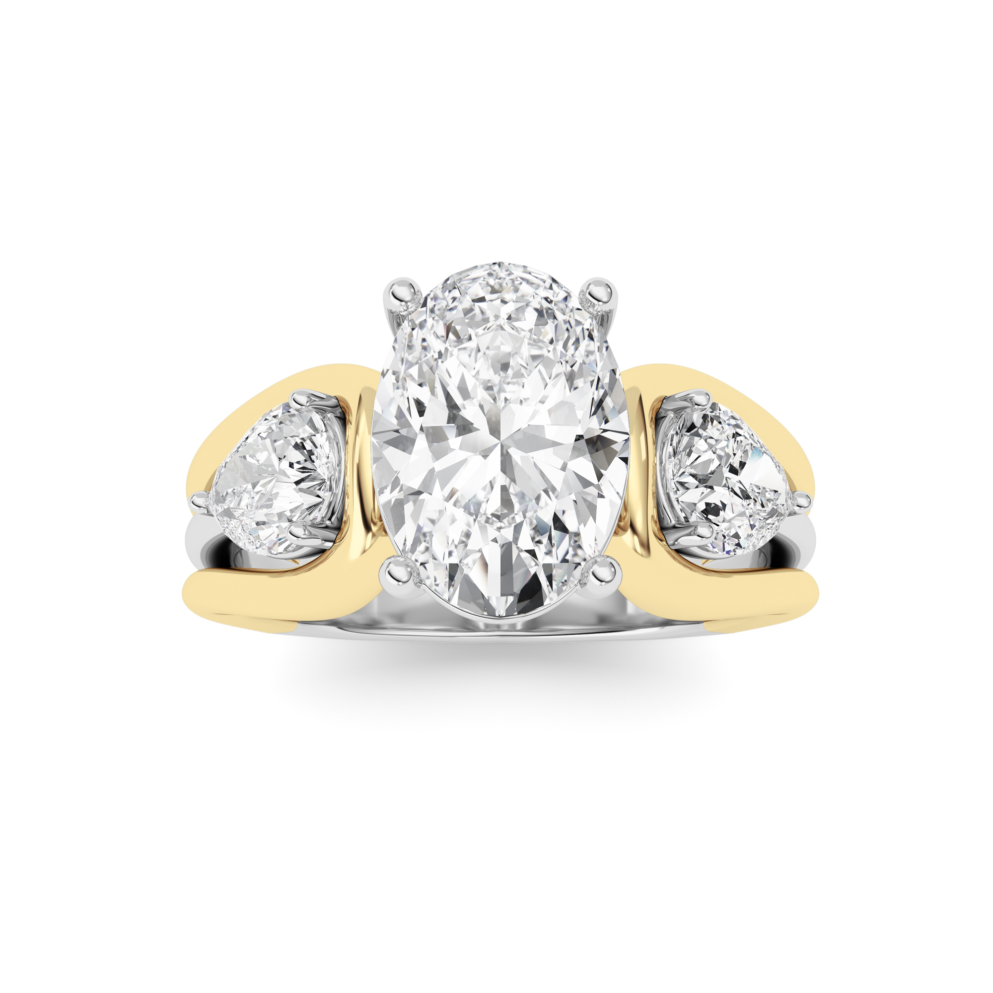 3Cttw Oval Shaped Lab Grown Diamond (F/VS) Tri Color Solitaire Engagement Ring in 14K Gold