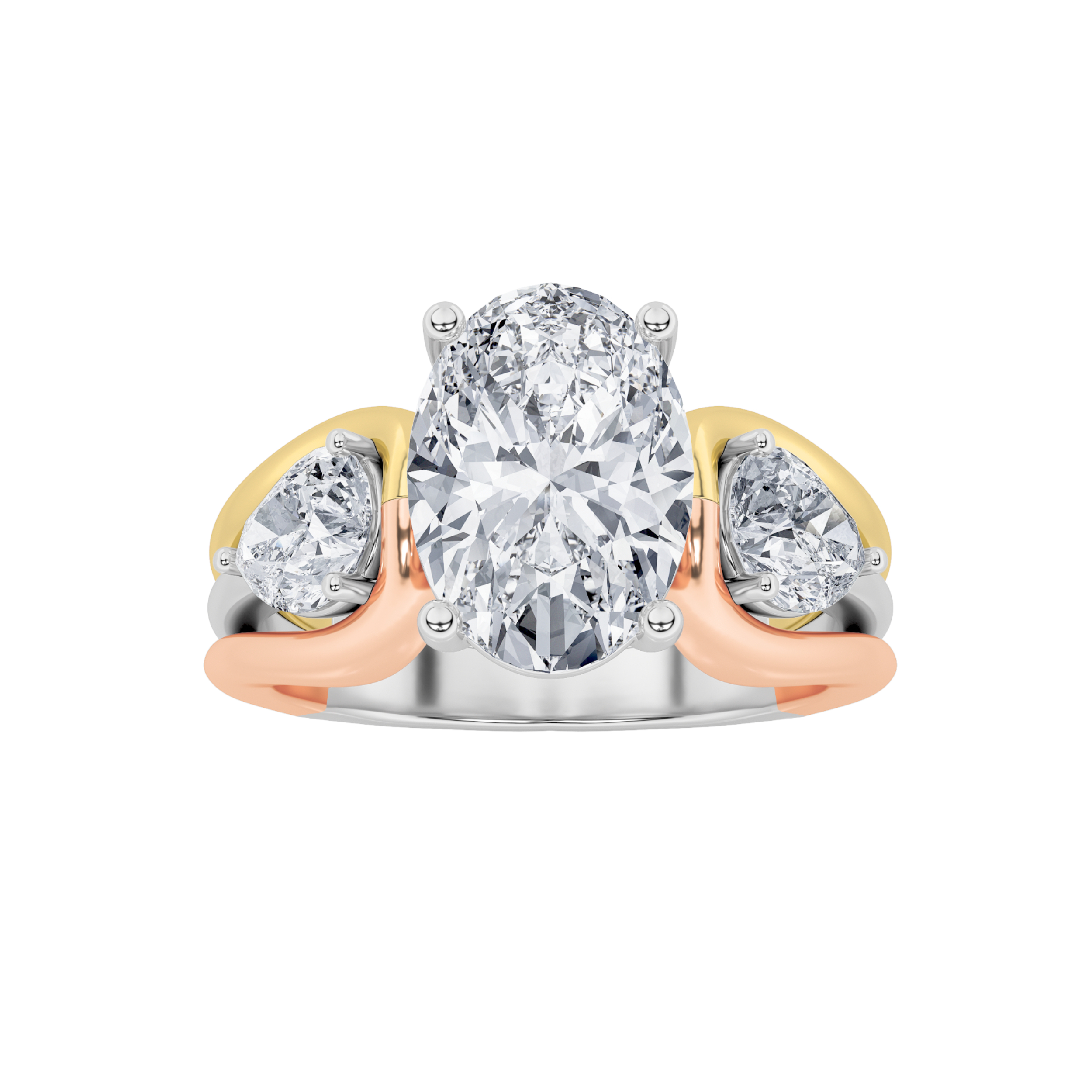 3Cttw Oval Shaped Lab Grown Diamond (F/VS) Tri Color Solitaire Engagement Ring in 14K Gold