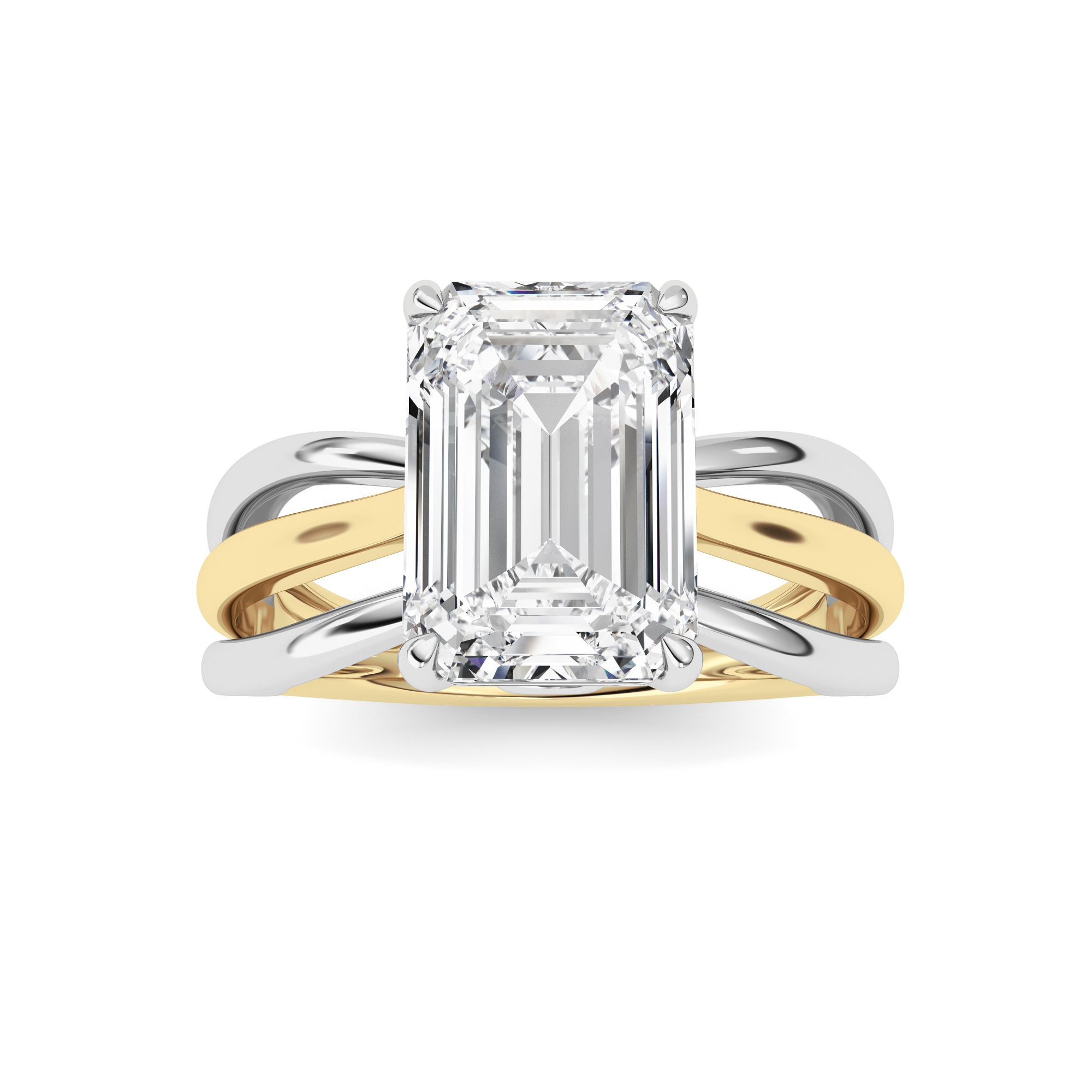 3Cttw Emerald Shaped Lab Grown Diamond (F/VS) Tri Color Solitaire Engagement Ring in 14K Gold