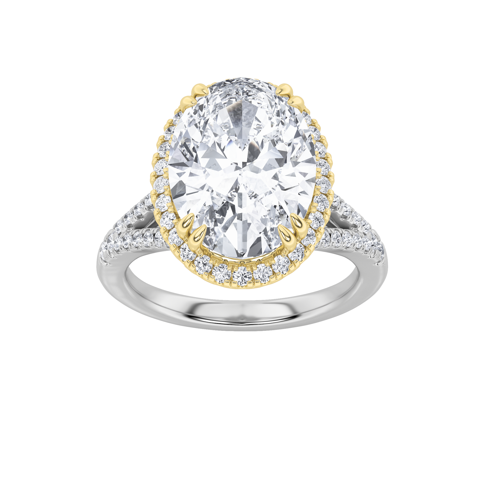 4.5Cttw Oval Shaped Lab Grown Diamond (F/VS) Bold Accented Statement Engagement Ring in 14K Gold