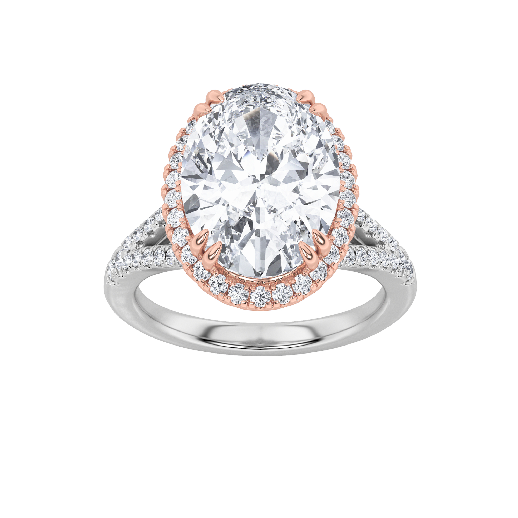 4.5Cttw Oval Shaped Lab Grown Diamond (F/VS) Bold Accented Statement Engagement Ring in 14K Gold