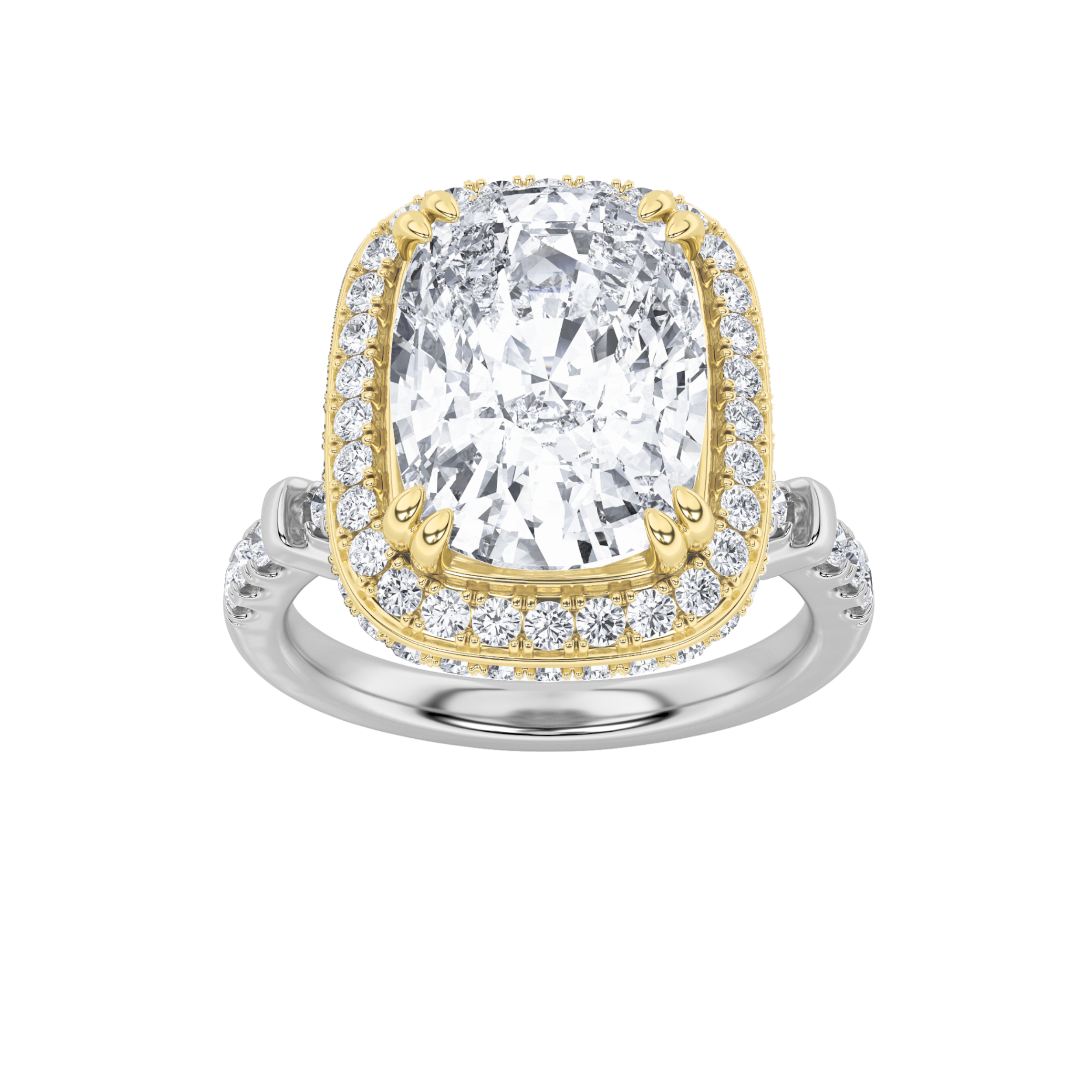 4.5Cttw Elongated Cushion Shaped Lab Grown Diamond (F/VS) Halo Accented Engagement Ring in 14K Gold