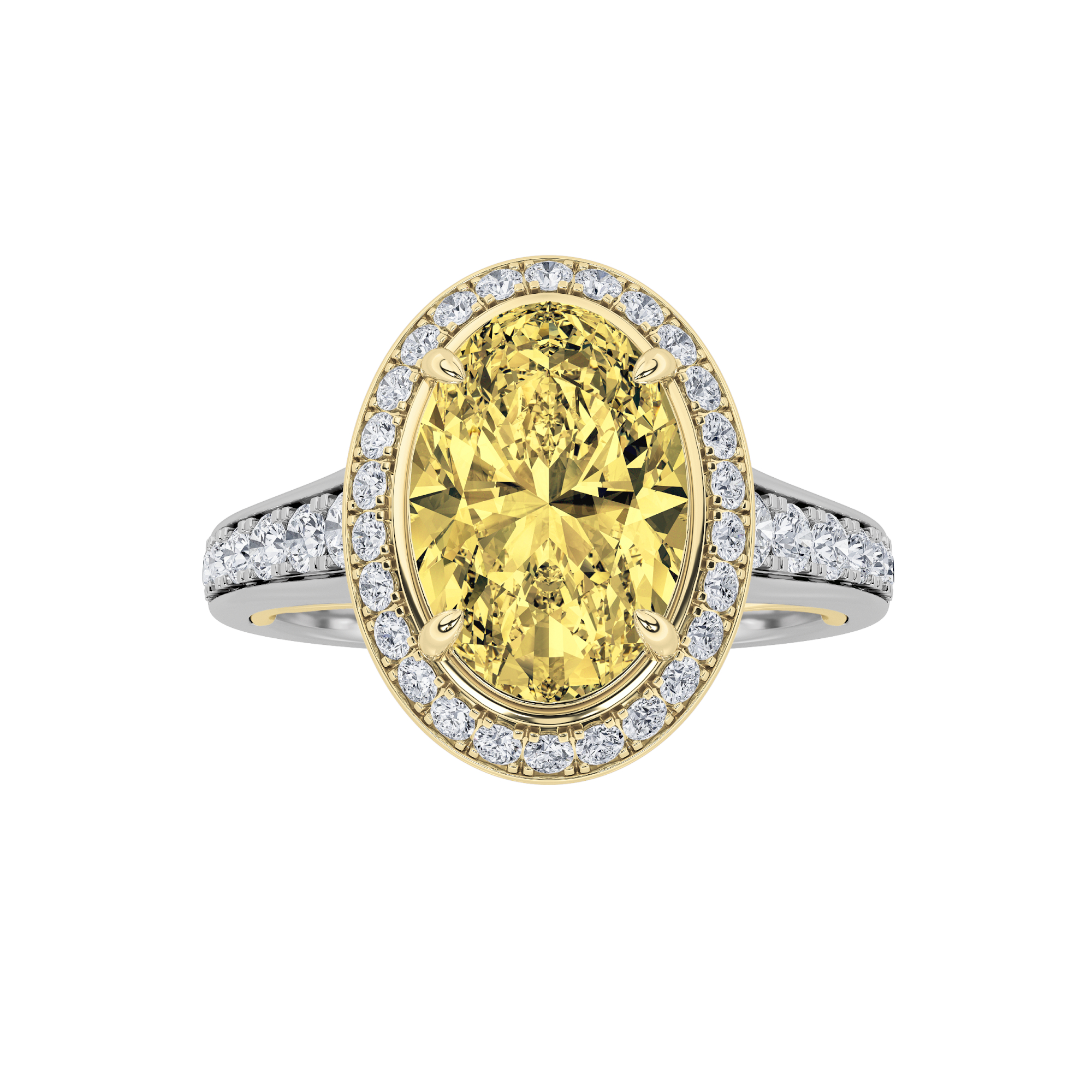 3.5Cttw Oval Shaped Lab Grown Diamond (F/VS) Bold Accented Statement Engagement Ring in 14K Gold