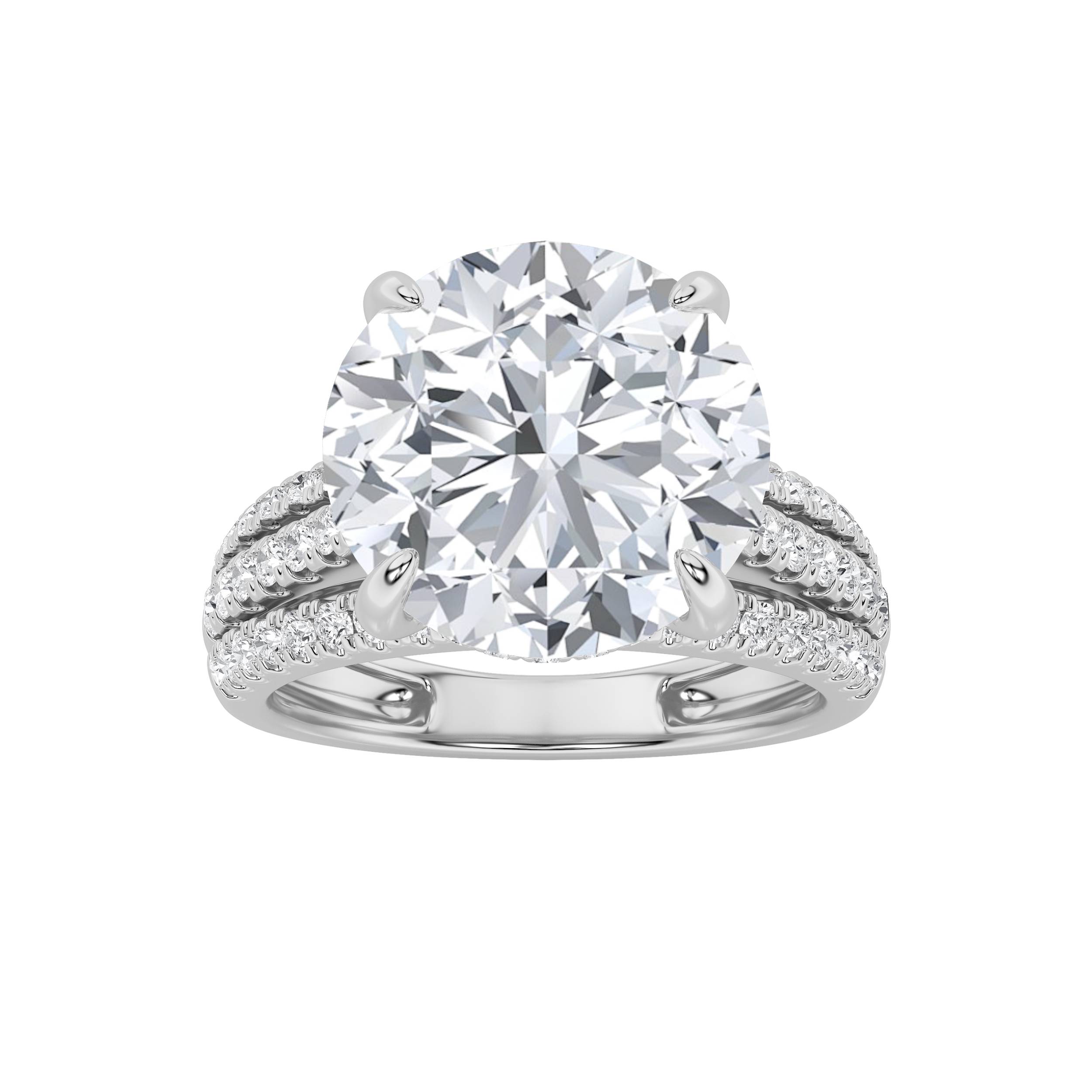 5.5Cttw Round Shaped Lab Grown Diamond (F/VS) Bold Accented Statement Engagement Ring in 14K Gold