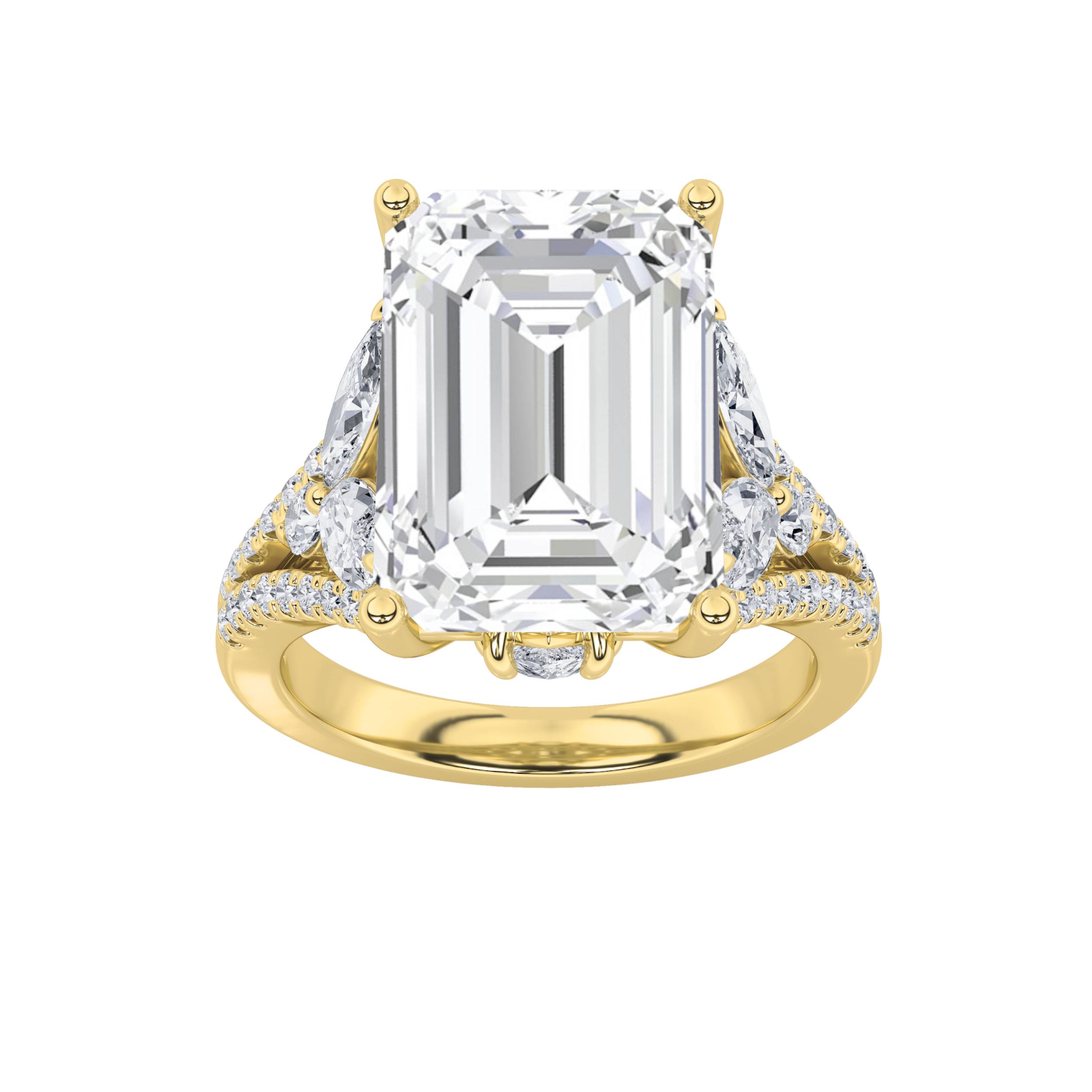 7.5Cttw Radiant Shaped Lab Grown Diamond (F/VS) Bold Accented Statement Engagement Ring in 14K Gold