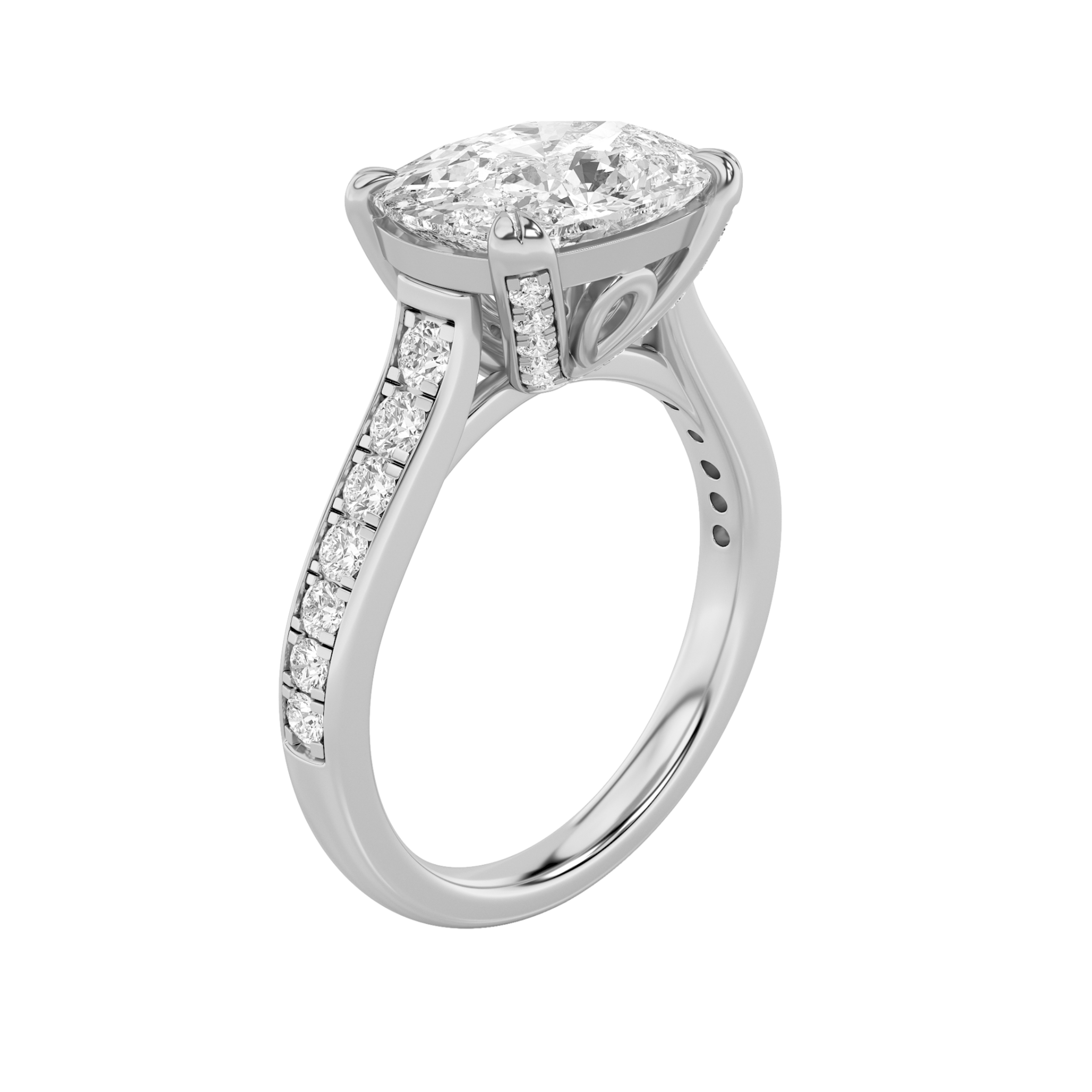 4.5Cttw Elongated Cushion Shaped Lab Grown Diamond (F/VS) Bold Accented East West Set Engagement Ring in 14K Gold