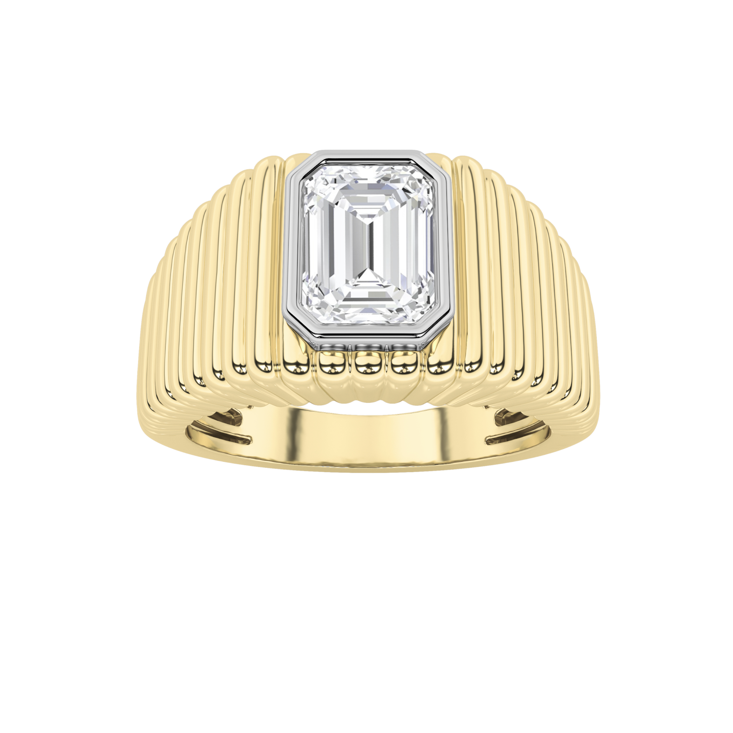 2Cttw Emerald Shaped Lab Grown Diamond (F/VS) Strata Chic Collection Ring in 14K Gold